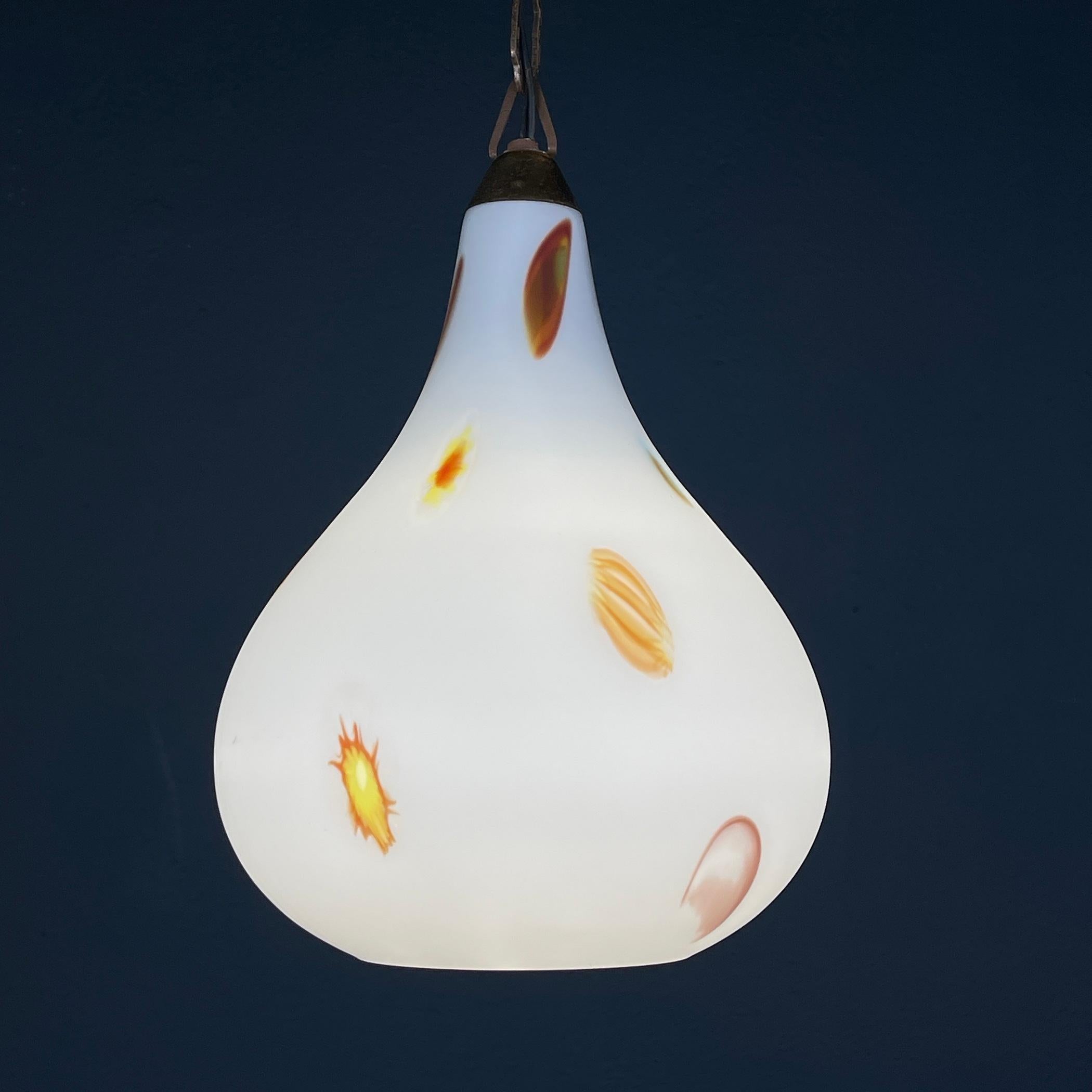Mid-century multicolor opaline murano glass pendant lamp by Stilnovo Italy 1950s For Sale 8