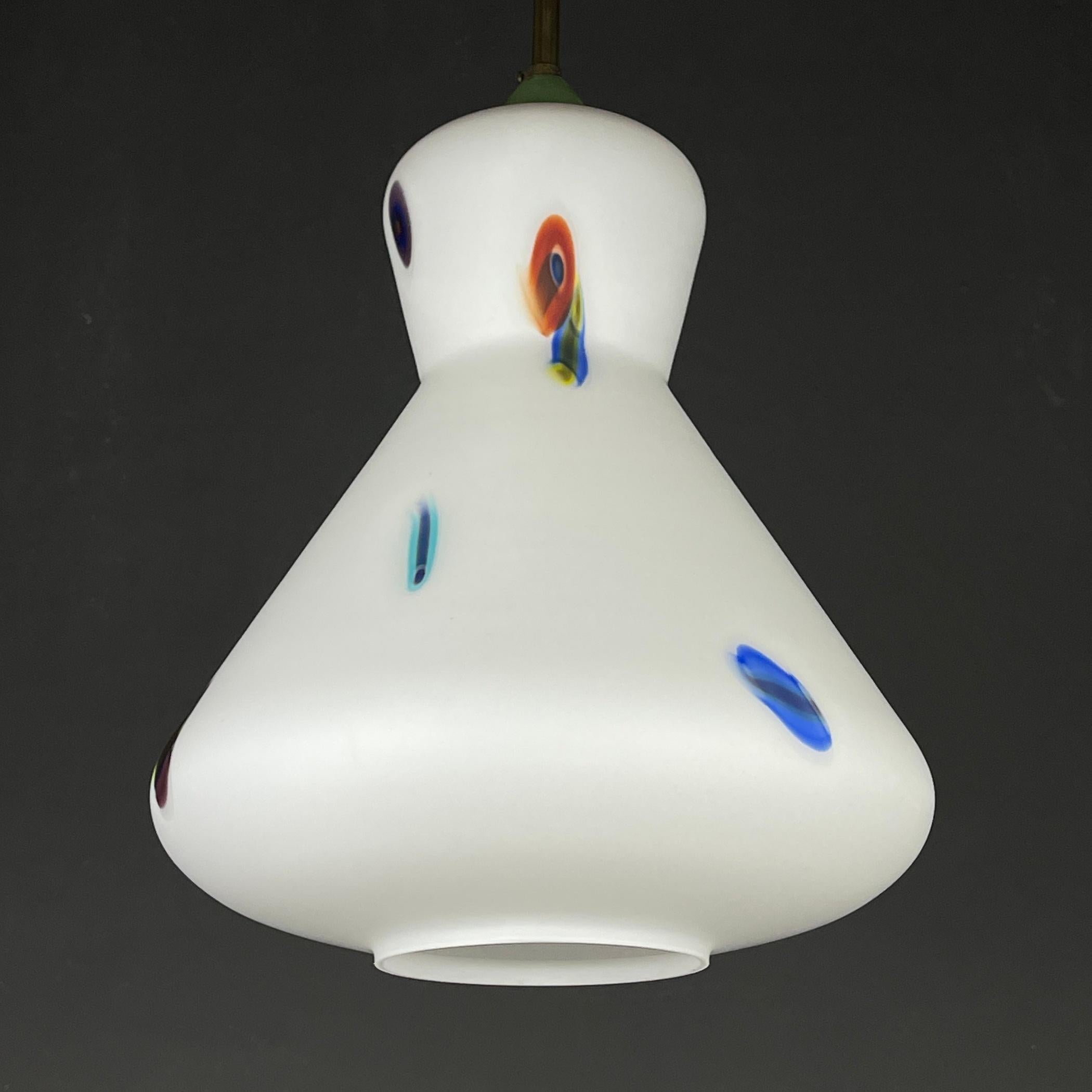 Mid-Century Modern Midcentury Multicolor Opaline Murano Glass Pendant Lamp by Stilnovo Italy 1950s For Sale