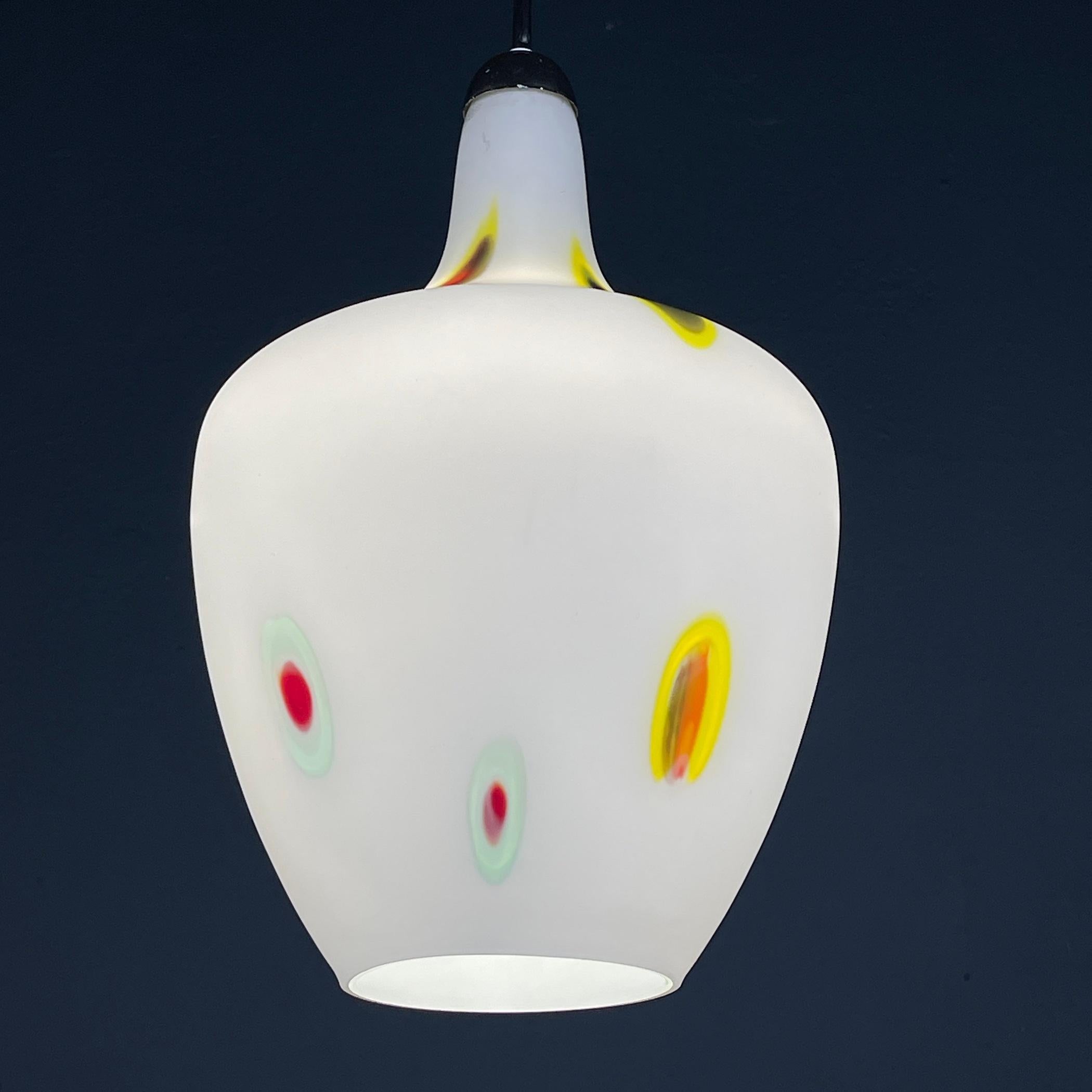 Mid-Century Modern Mid-century multicolor opaline murano glass pendant lamp by Stilnovo Italy 1950s For Sale