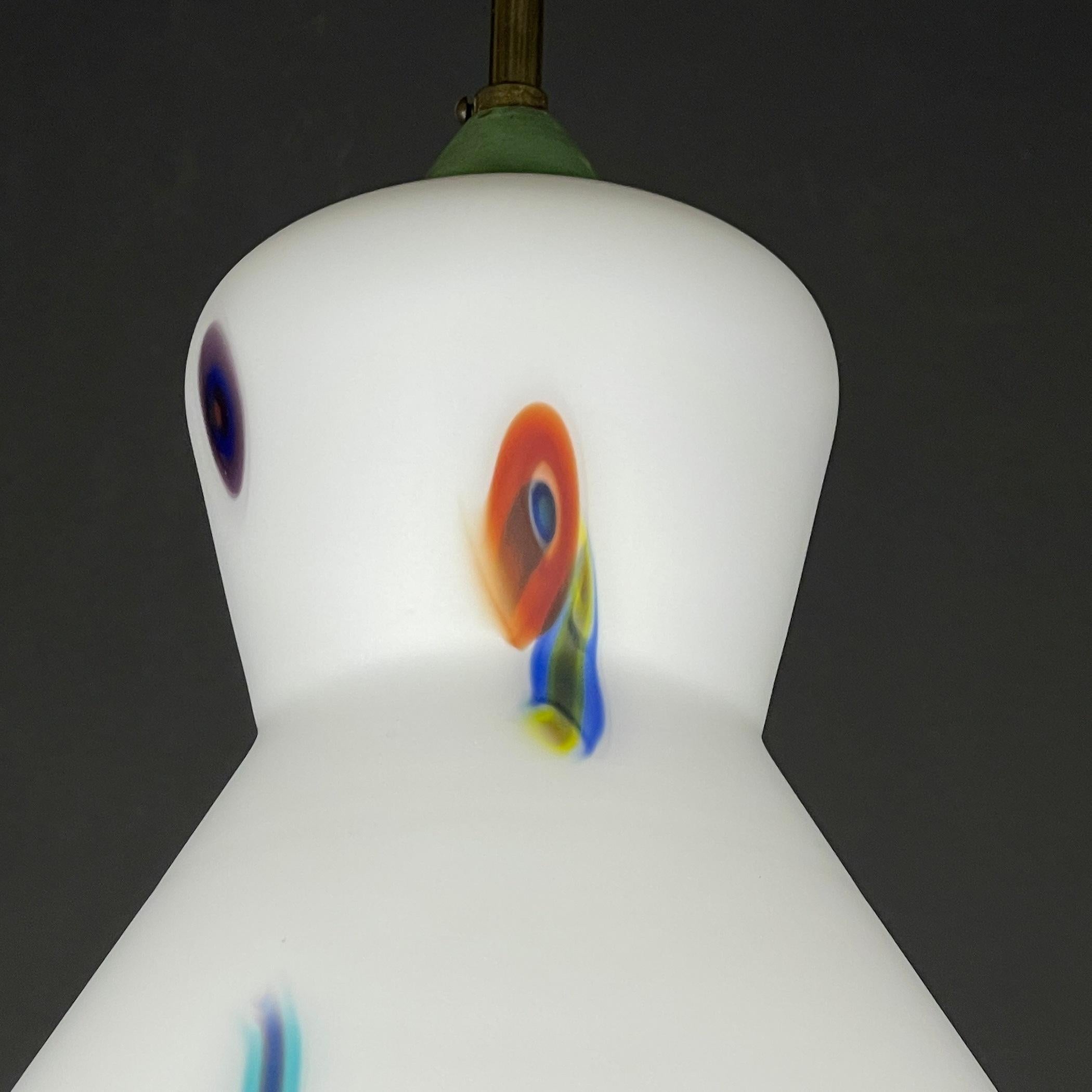 Italian Midcentury Multicolor Opaline Murano Glass Pendant Lamp by Stilnovo Italy 1950s For Sale