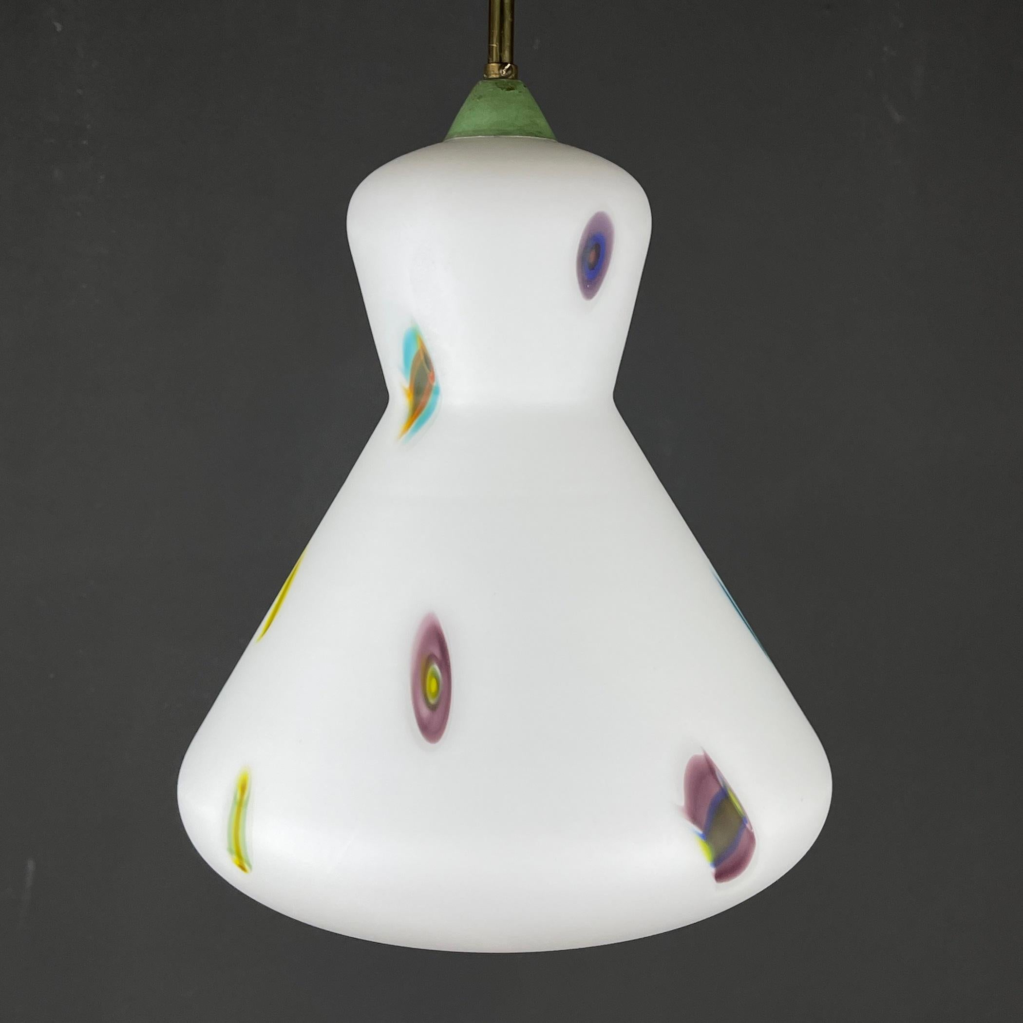 Midcentury Multicolor Opaline Murano Glass Pendant Lamp by Stilnovo Italy 1950s In Good Condition For Sale In Miklavž Pri Taboru, SI