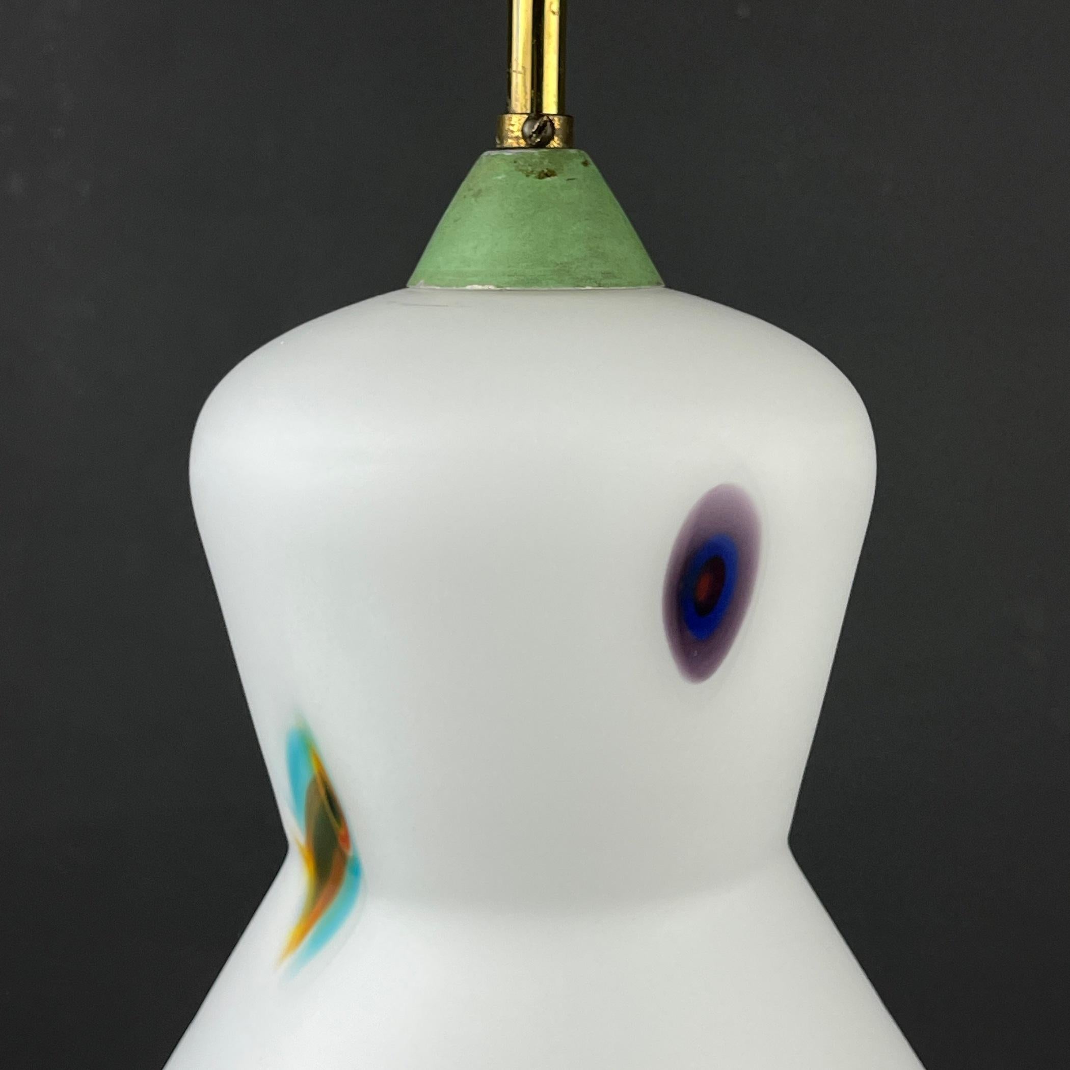20th Century Midcentury Multicolor Opaline Murano Glass Pendant Lamp by Stilnovo Italy 1950s For Sale