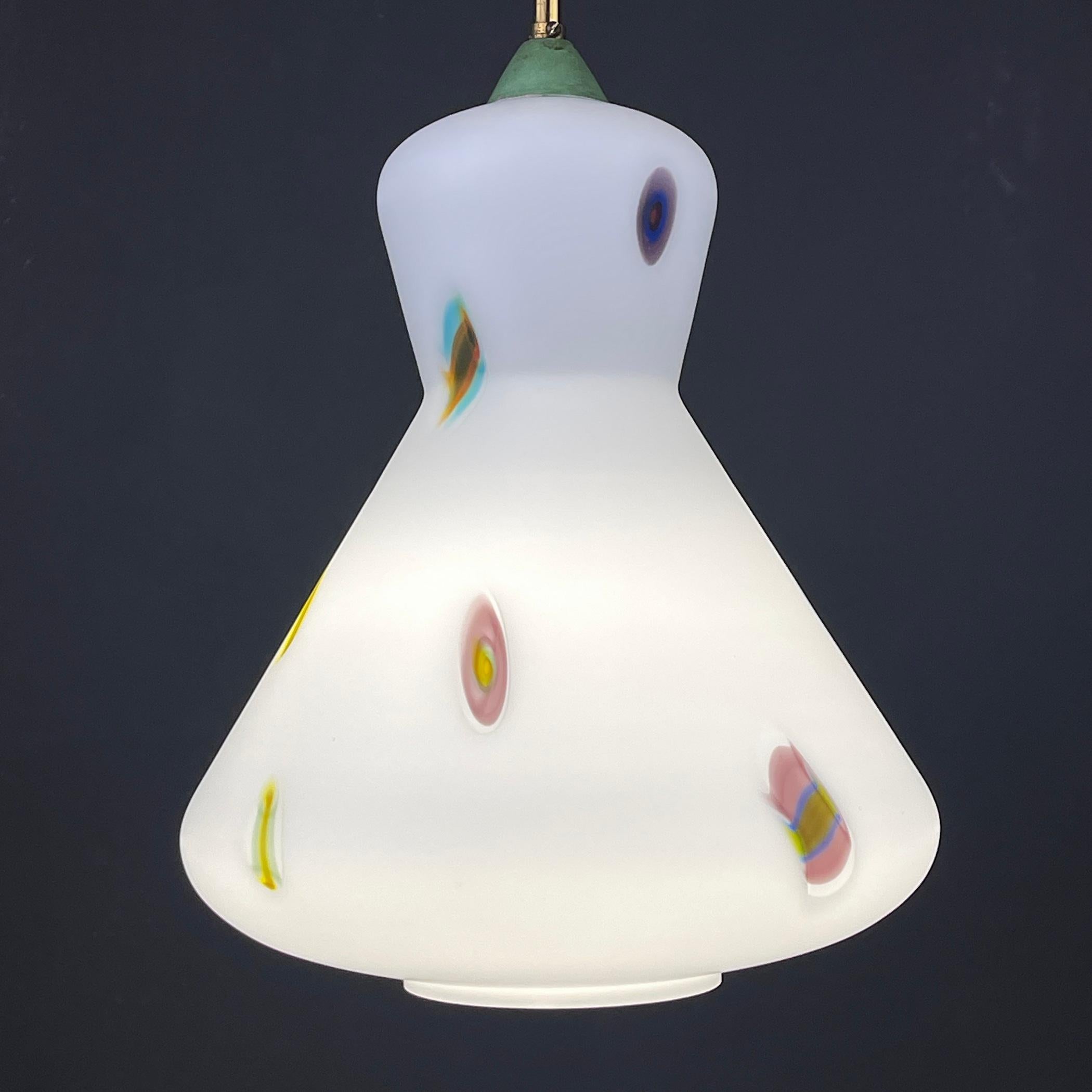 Midcentury Multicolor Opaline Murano Glass Pendant Lamp by Stilnovo Italy 1950s For Sale 1