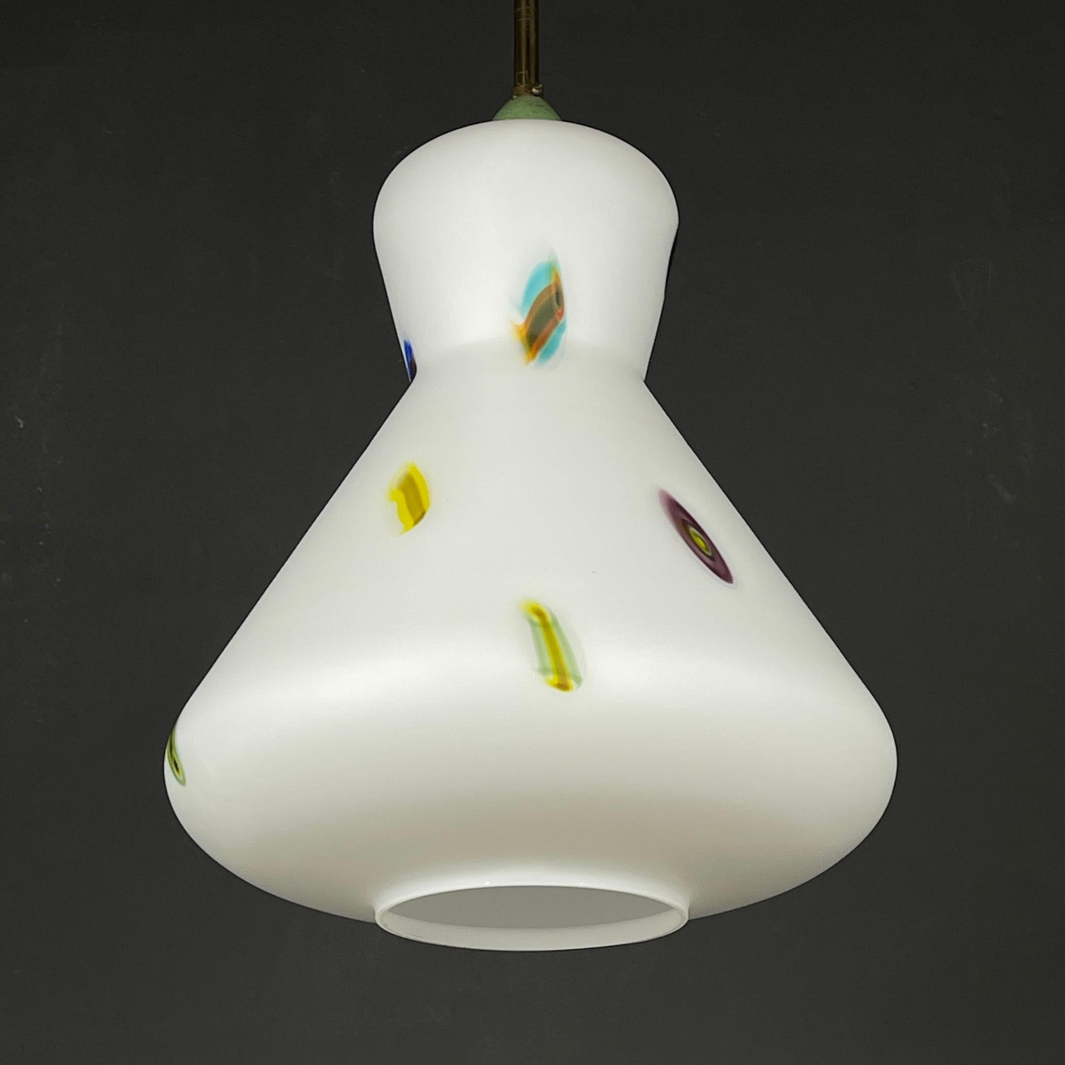 Midcentury Multicolor Opaline Murano Glass Pendant Lamp by Stilnovo Italy 1950s For Sale 2