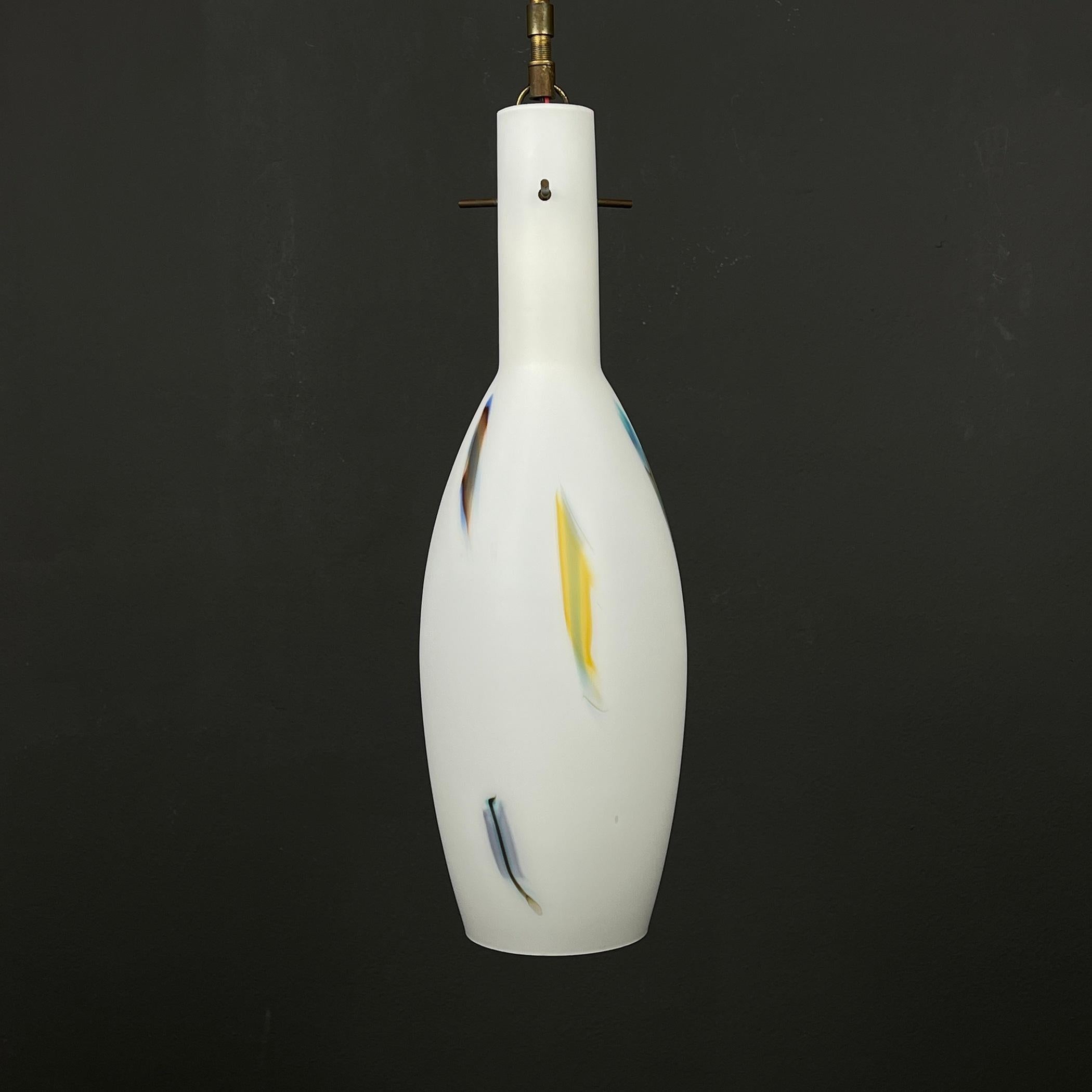 Mid-century multicolor opaline murano glass pendant lamp by Stilnovo Italy 1950s For Sale 1