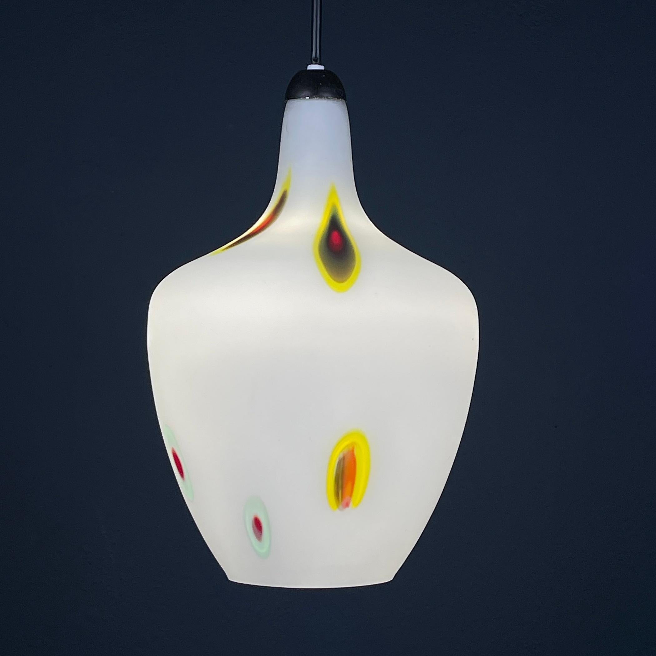 Mid-century multicolor opaline murano glass pendant lamp by Stilnovo Italy 1950s For Sale 1