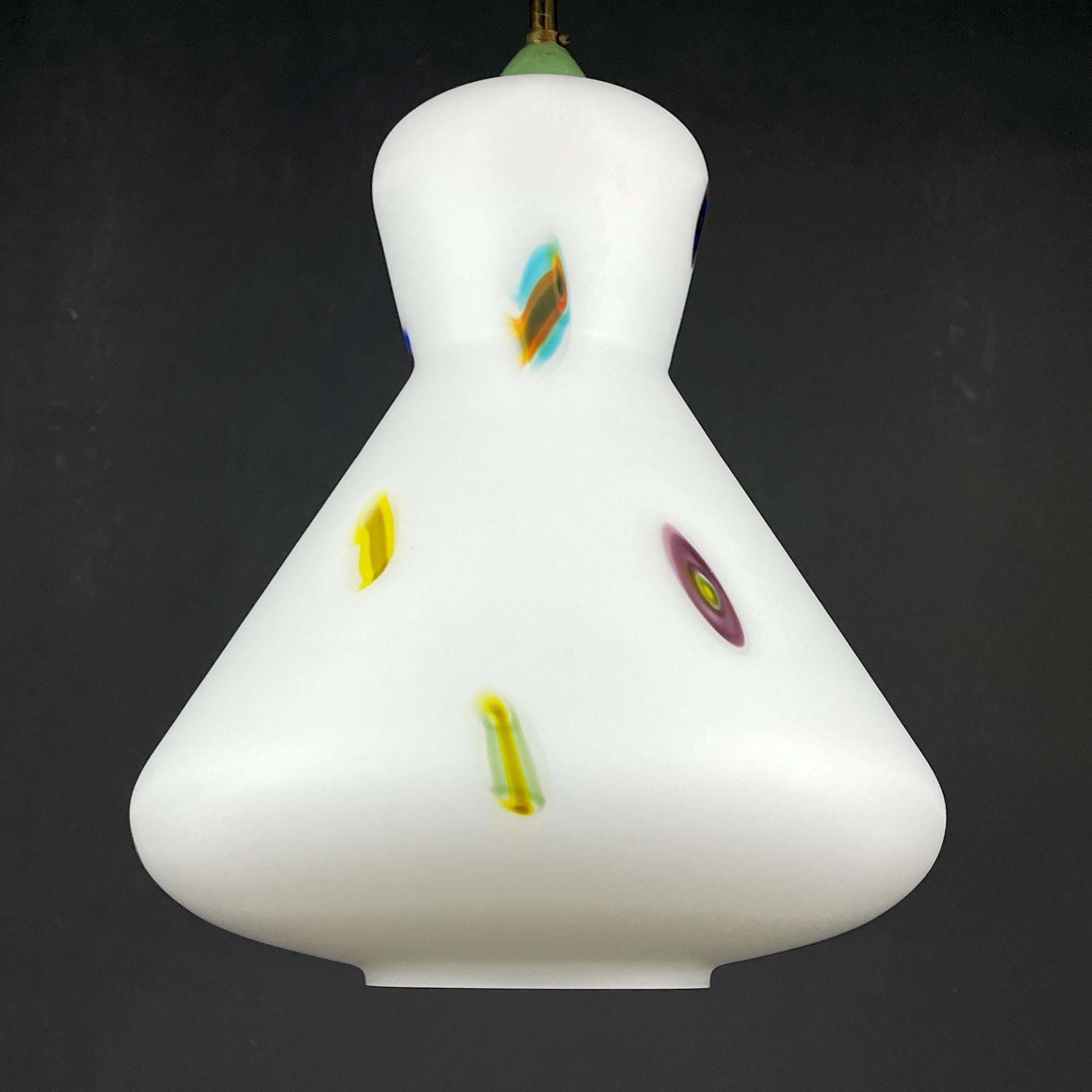 Midcentury Multicolor Opaline Murano Glass Pendant Lamp by Stilnovo Italy 1950s For Sale 3