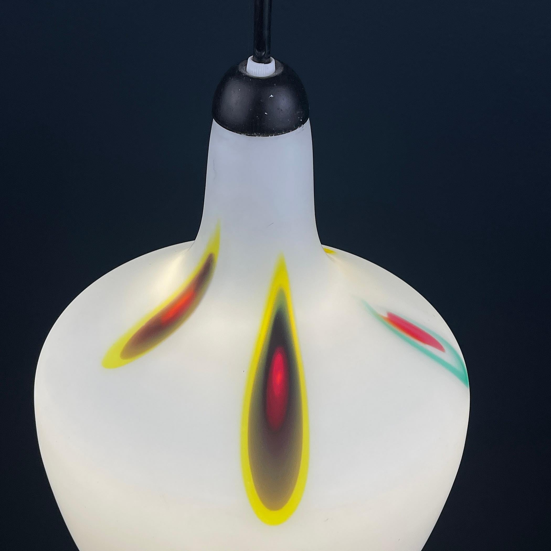 Mid-century multicolor opaline murano glass pendant lamp by Stilnovo Italy 1950s For Sale 2