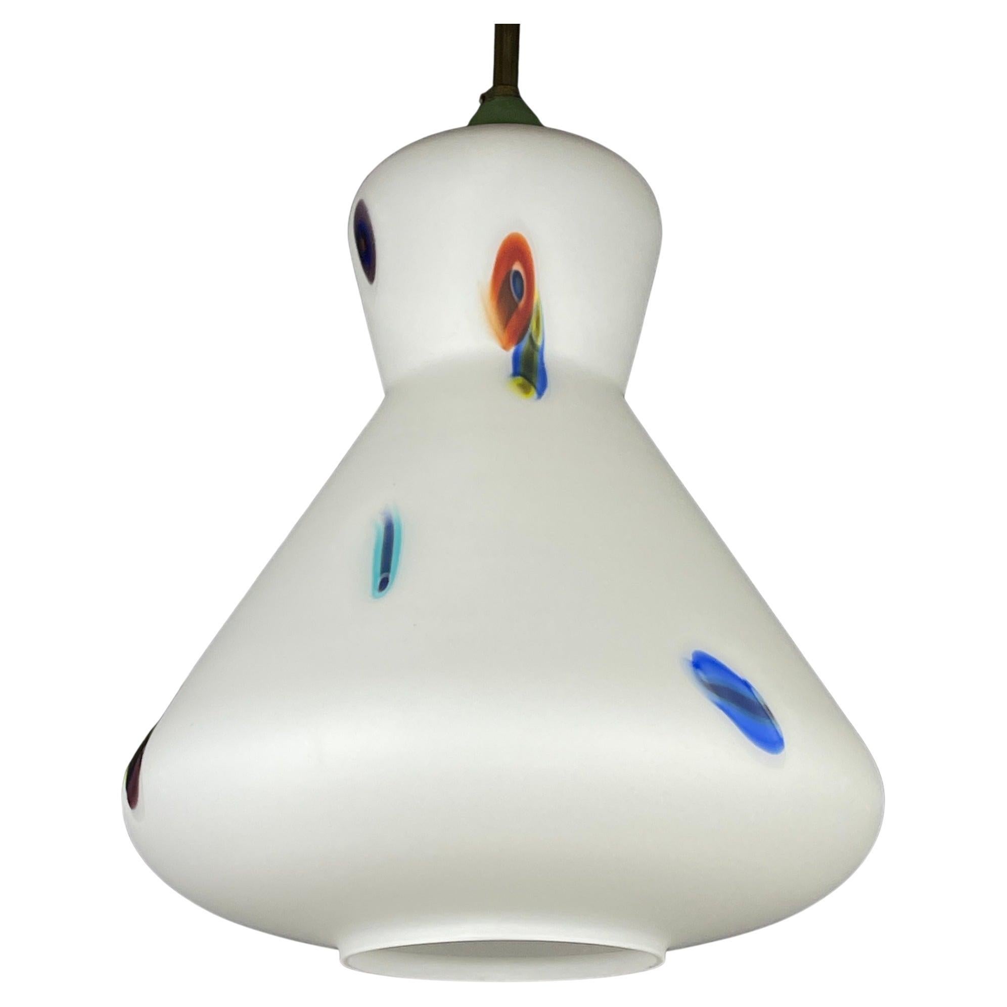 Lámpara colgante de cristal de murano opalino multicolor de mediados de siglo, Stilnovo Italia Años 50