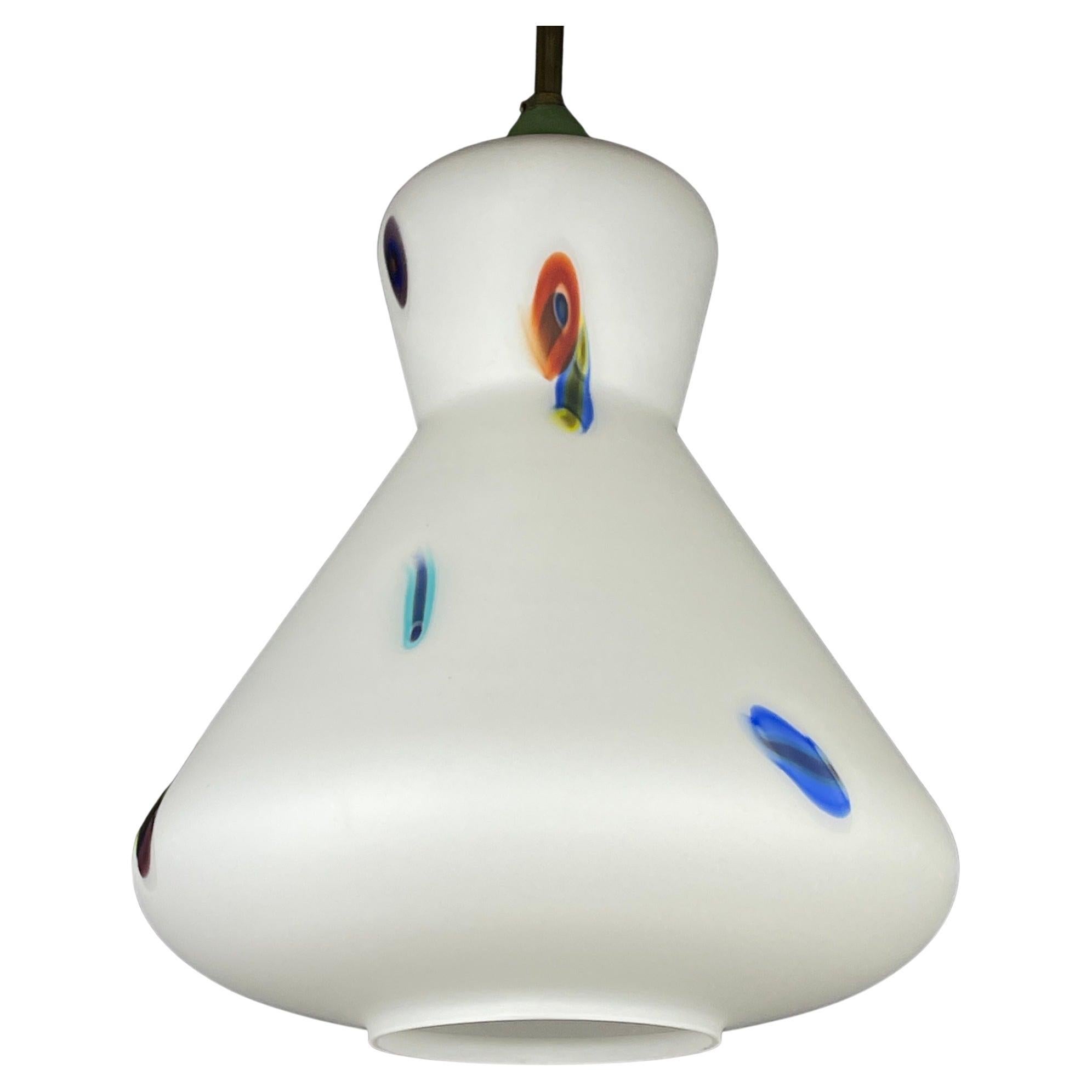 Midcentury Multicolor Opaline Murano Glass Pendant Lamp by Stilnovo Italy 1950s For Sale