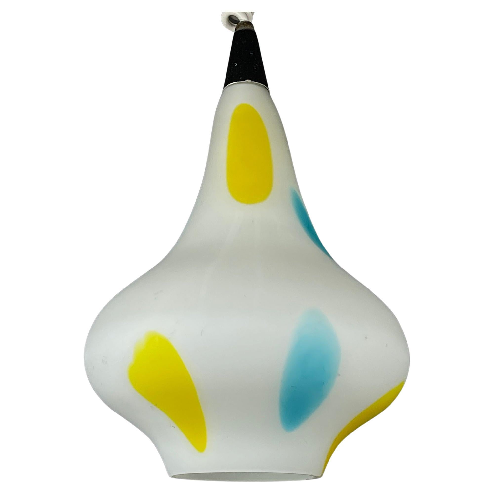 Mid-century multicolor opaline murano glass pendant lamp by Stilnovo Italy 1950s For Sale