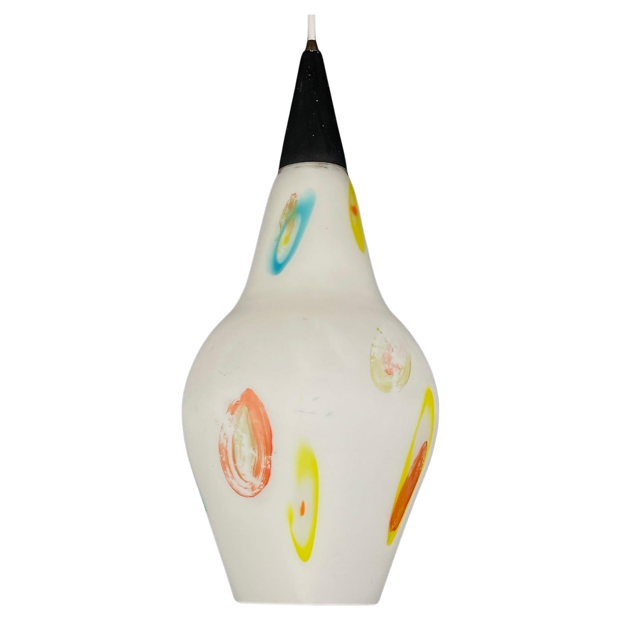 Mid-century multicolor opaline murano glass pendant lamp by Stilnovo Italy 1950s For Sale