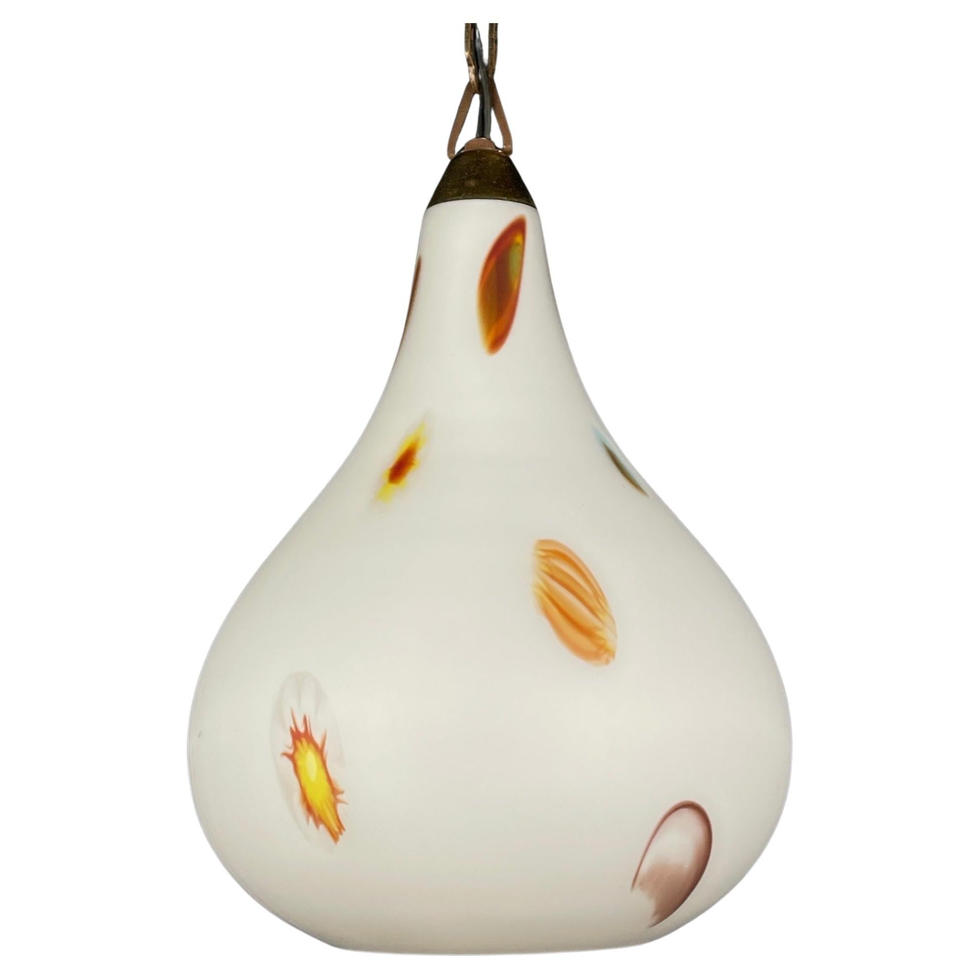 Mid-century multicolor opaline murano glass pendant lamp by Stilnovo Italy 1950s For Sale