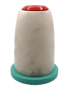 Mid-Century Multicolored Alabaster Candlestick Holder w/ Red and Teal Accent