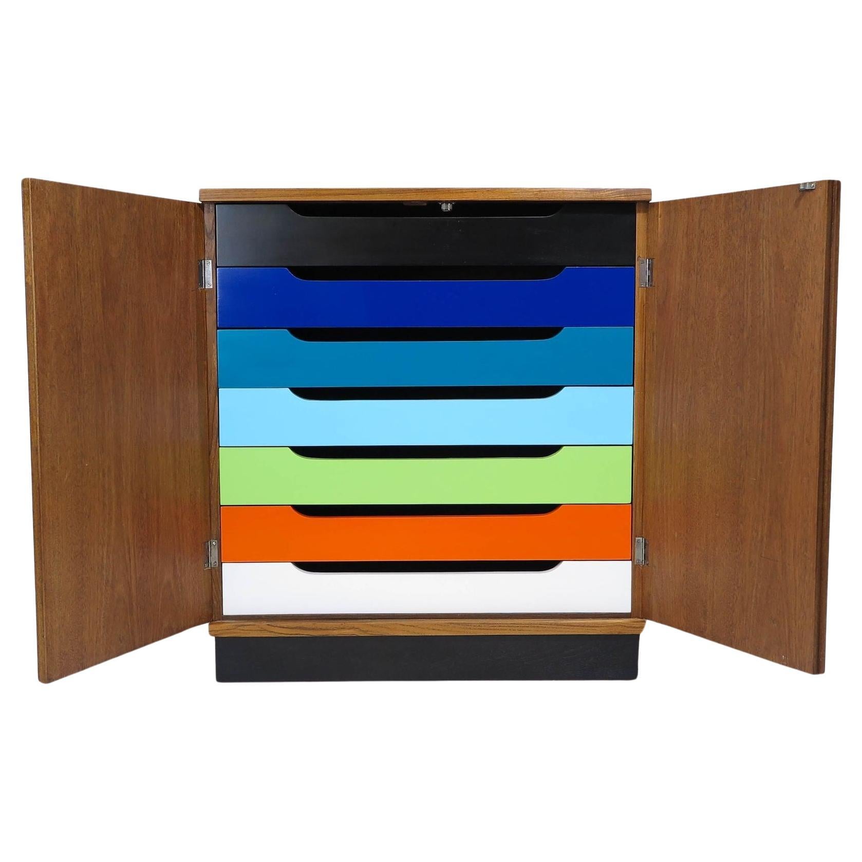 Mid Century Multicolored Dresser Cabinet For Sale
