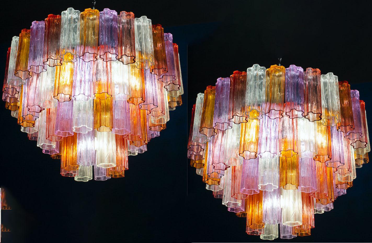 Midcentury Multicolored Murano Glass Tronchi Chandelier In Excellent Condition For Sale In Rome, IT