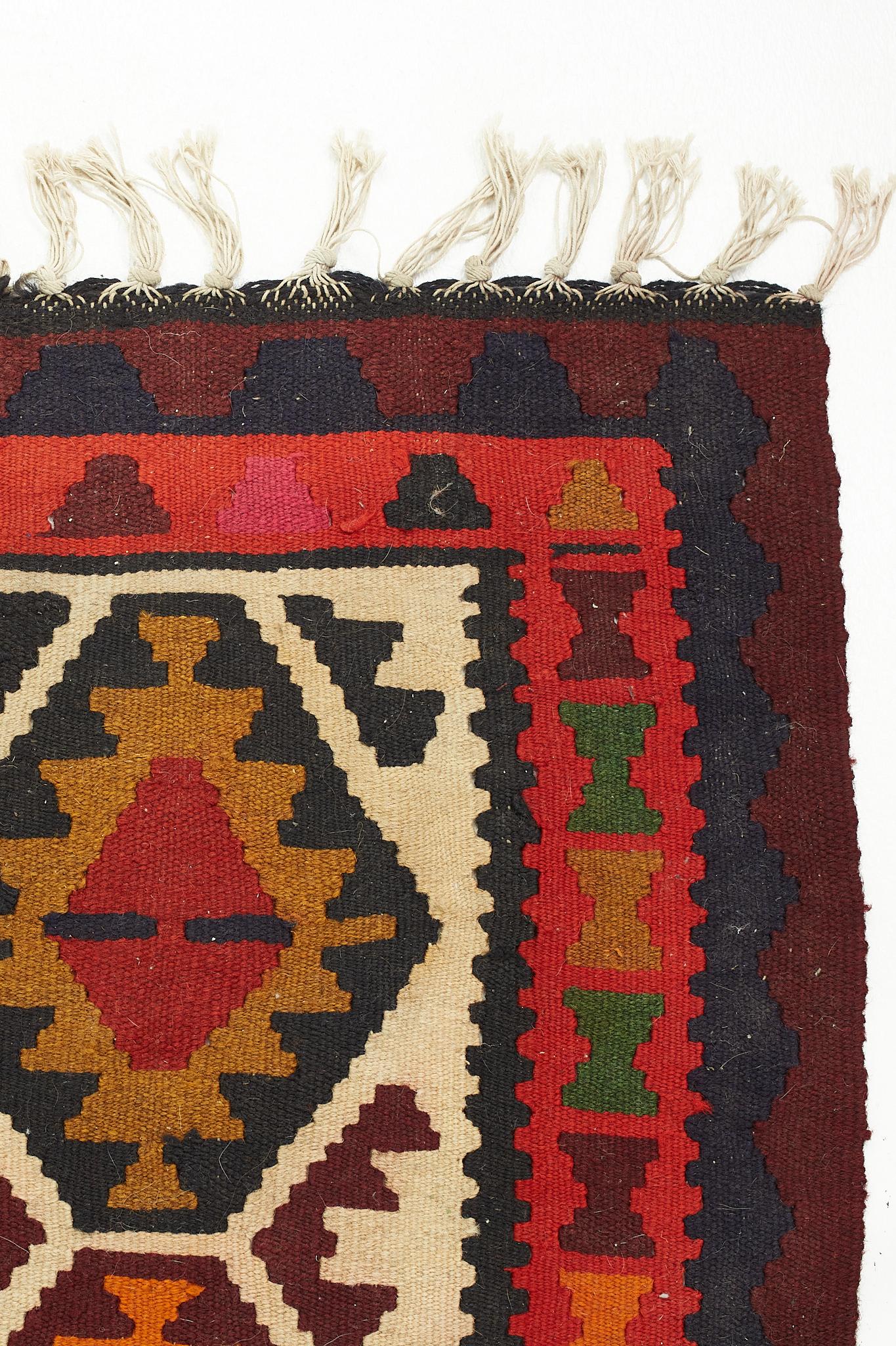 Mid Century Multicolored Southwest Motif Flatweave Wool Rug For Sale 2