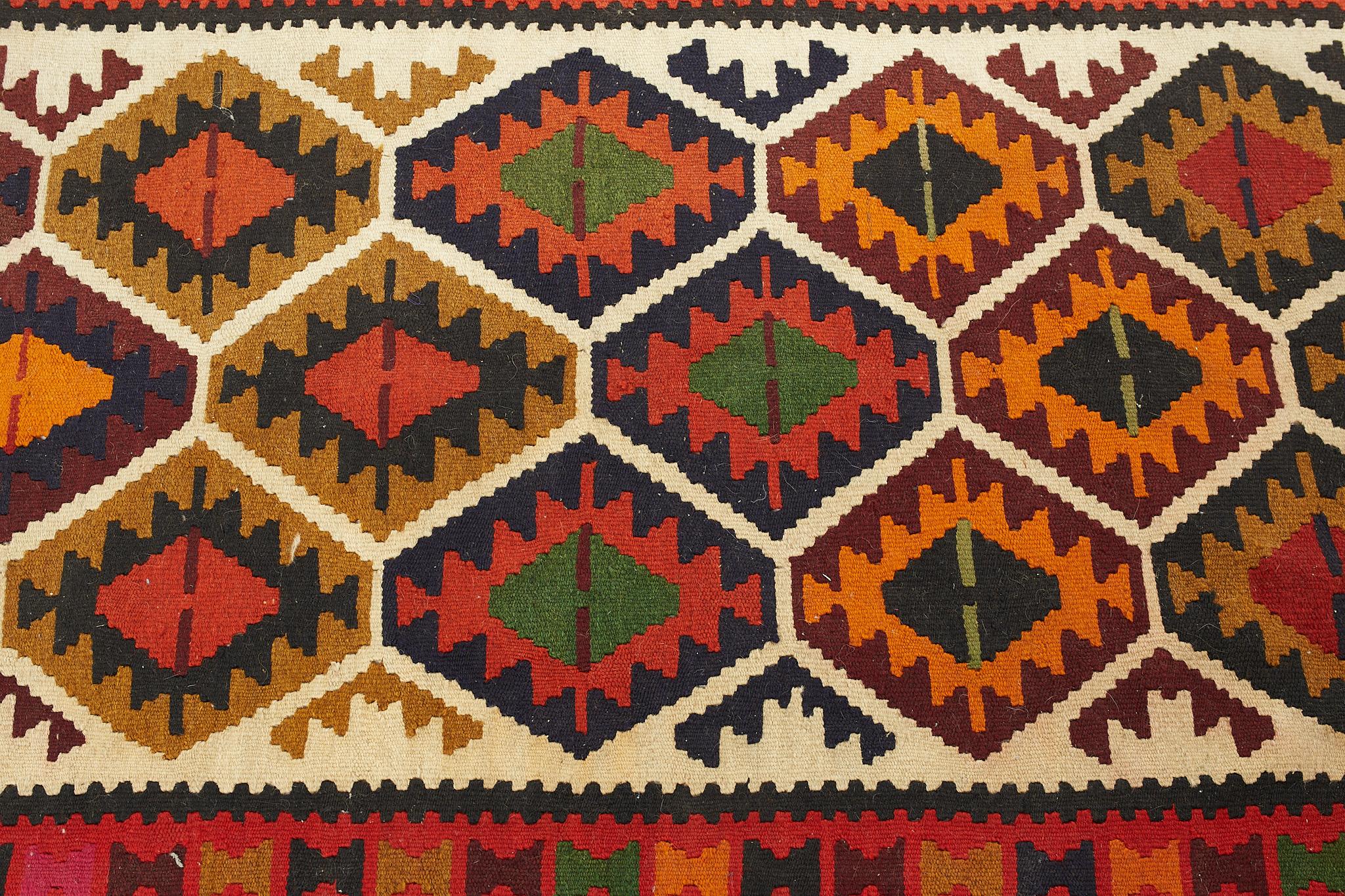 Mid Century Multicolored Southwest Motif Flatweave Wool Rug For Sale 3