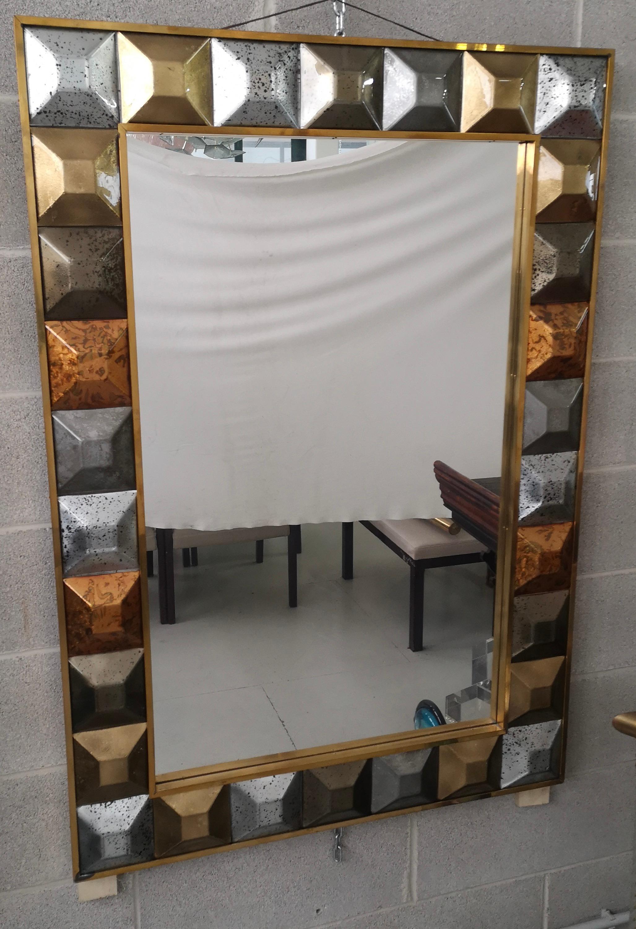 Mid Century Murano Art Glass and Brass Italian Mirror, 2000 For Sale 3