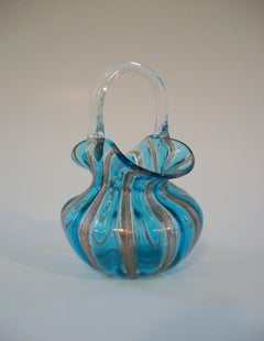 Mid Century Murano Art Glass Basket w/ Copper Aventurine - Italy - Circa 1950's