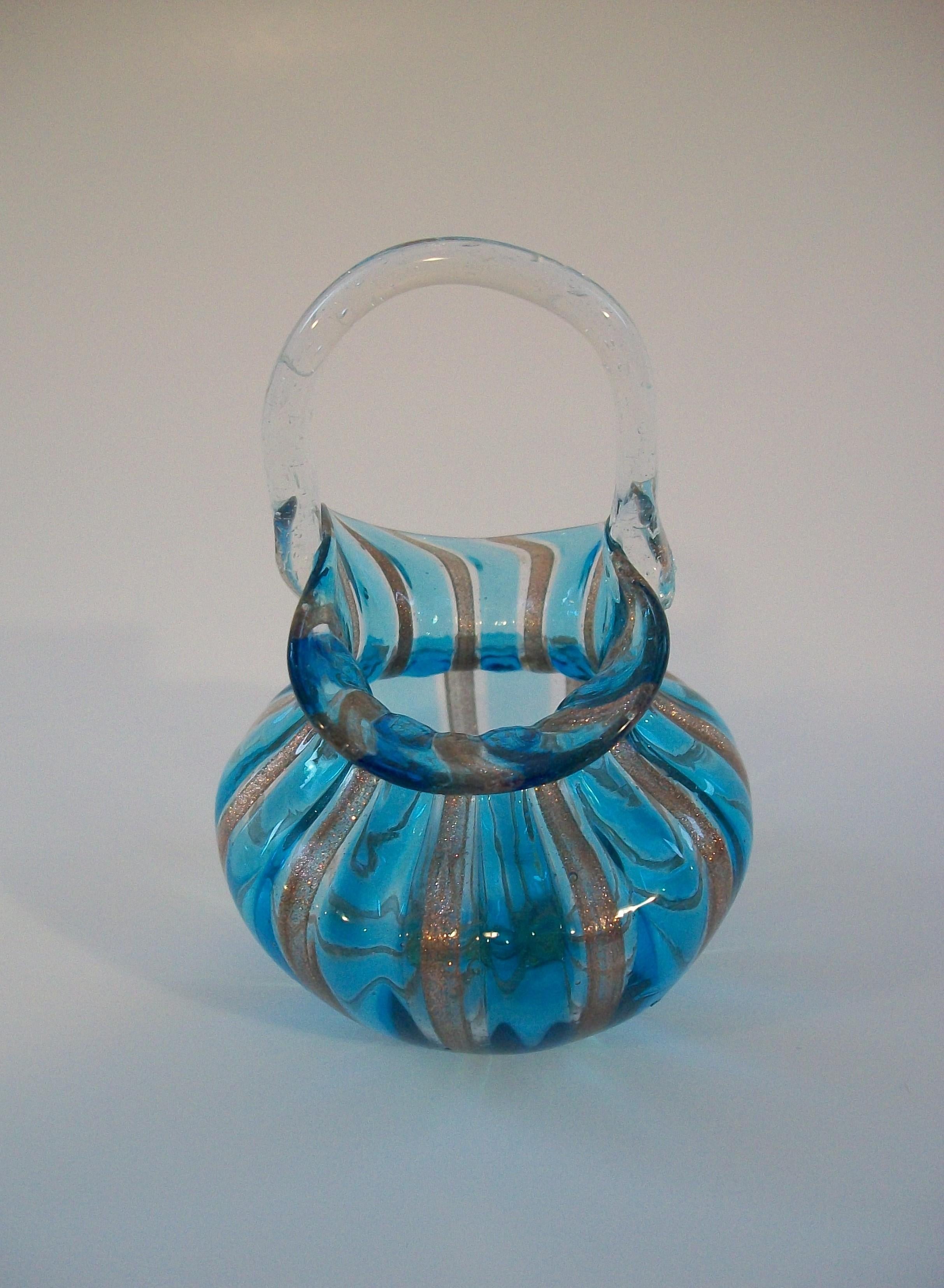 Italian Mid Century Murano Art Glass Basket w/ Copper Aventurine - Italy - Circa 1950's For Sale