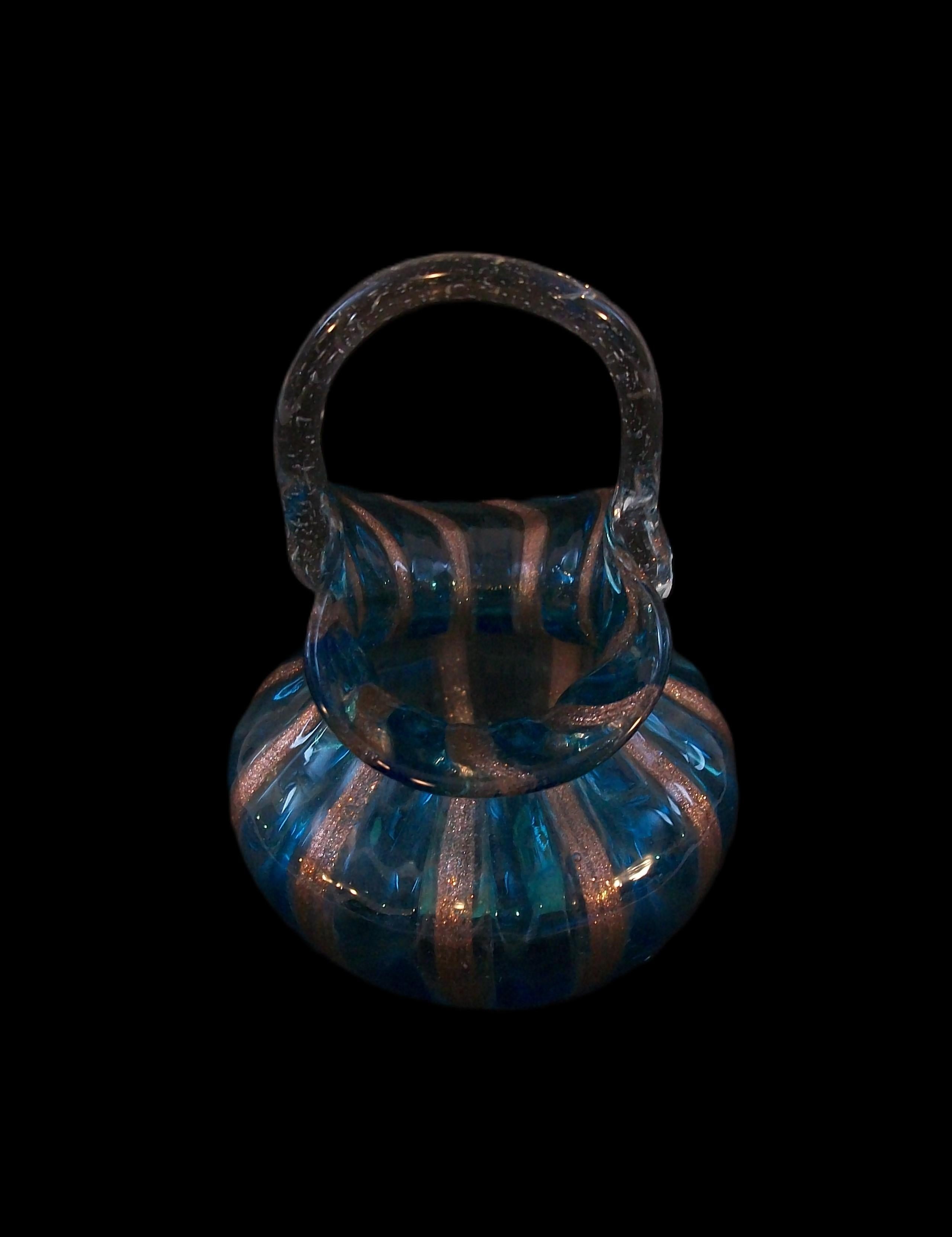 20th Century Mid Century Murano Art Glass Basket w/ Copper Aventurine - Italy - Circa 1950's For Sale