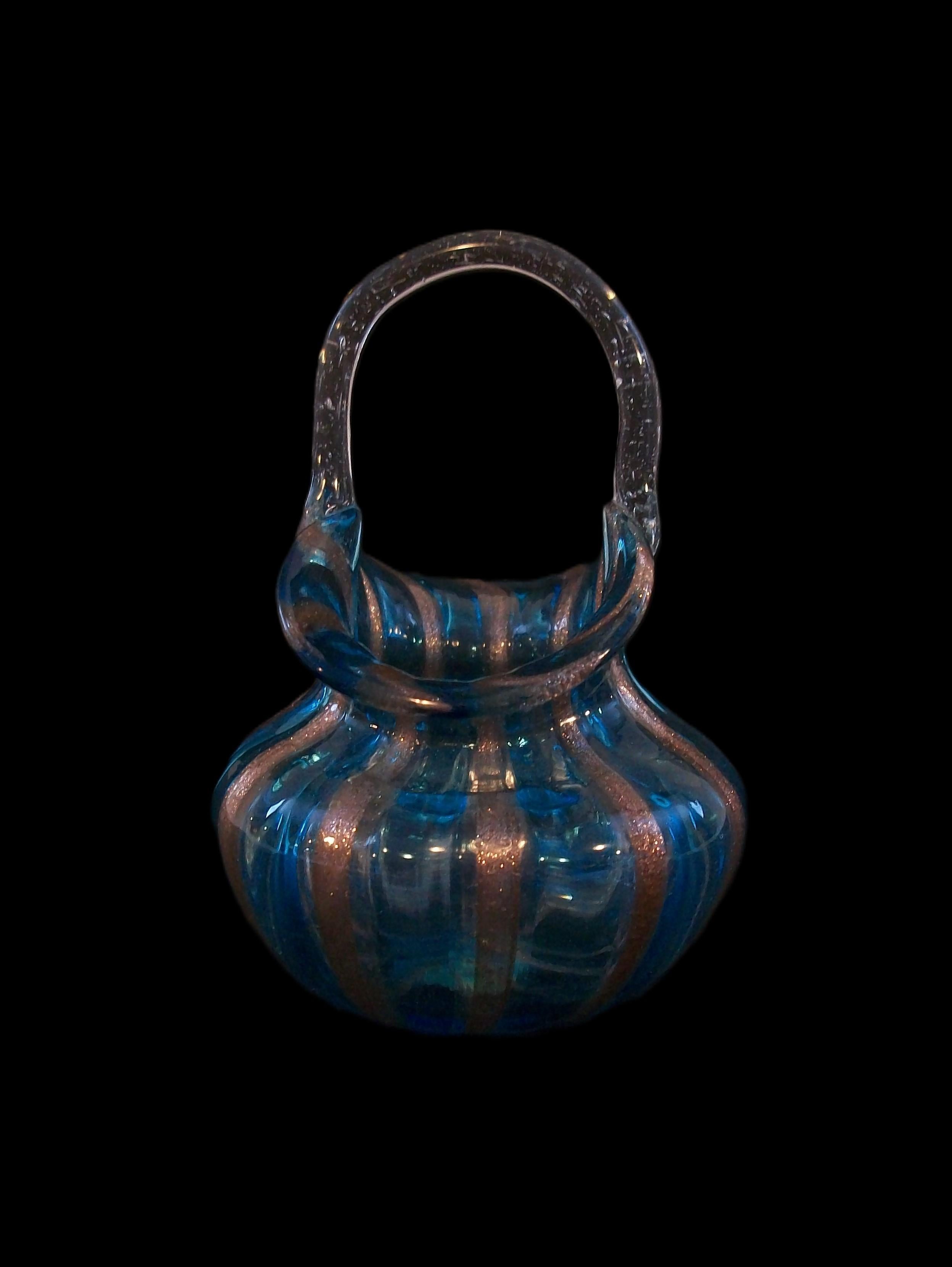 Mid Century Murano Art Glass Basket w/ Copper Aventurine - Italy - Circa 1950's For Sale 1