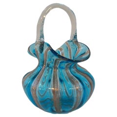 Mid Century Murano Art Glass Basket w/ Copper Aventurine - Italy - Circa 1950's