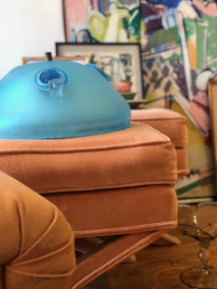 Mid-Century Murano Art Glass Cenedese Blue Vetro Scavo Pendant Flush Fixture