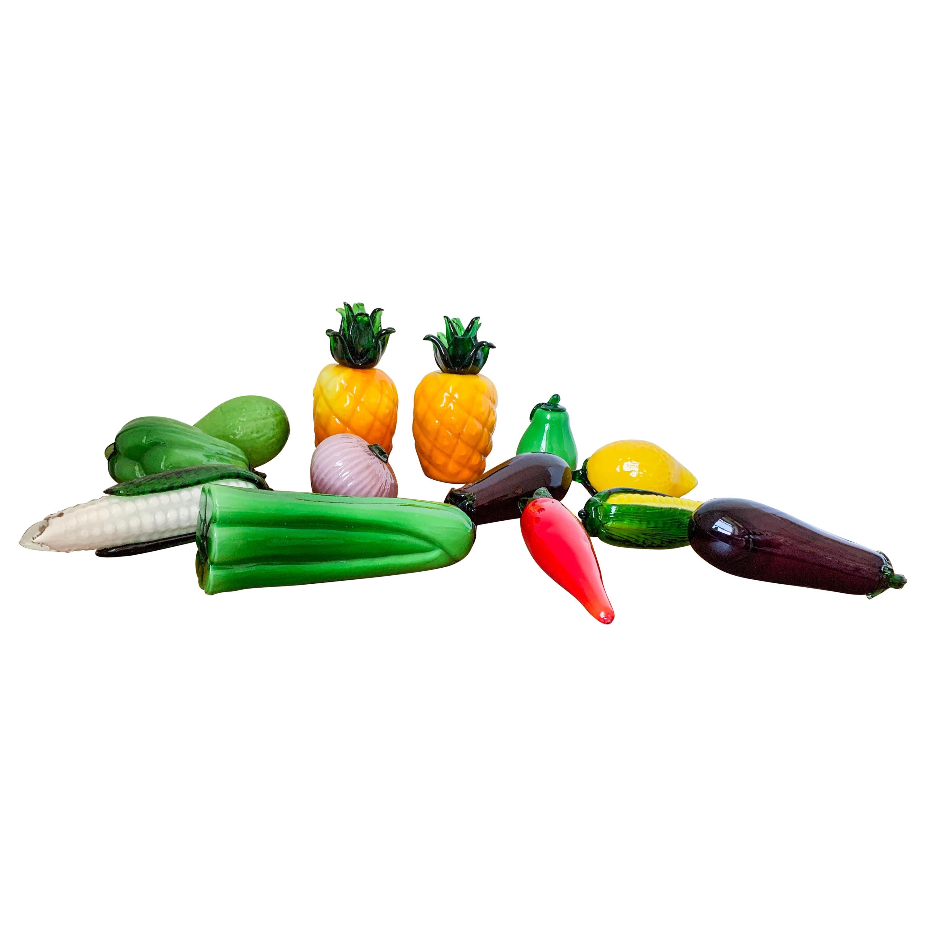 Midcentury Murano Art Glass Fruit & Vegetable Exotic Harvest Sculpture Set