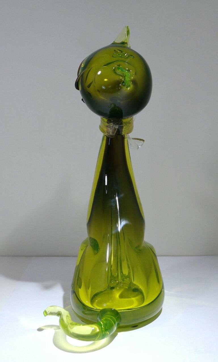 Vintage Murano Art Glass Modern Cat Sculpture in Green by Alfredo ...