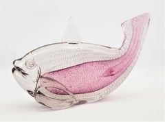 Mid-Century Murano Art Glass Stylized Coy Fish Sculpture with Cascading Bubbles