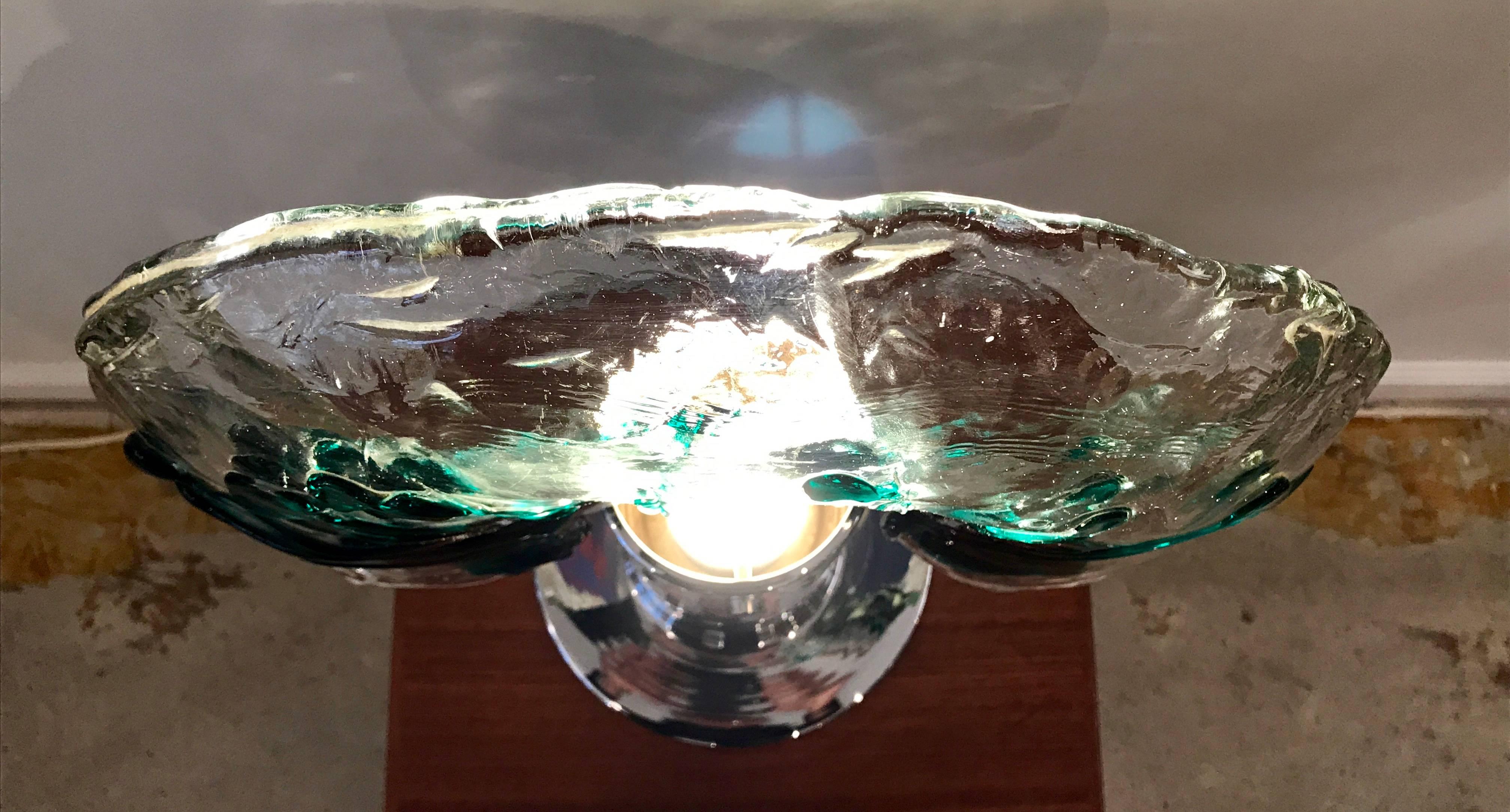 Italian Mid Century Murano Art Glass Table Lamp with Chrome Cylinder Base, Italy