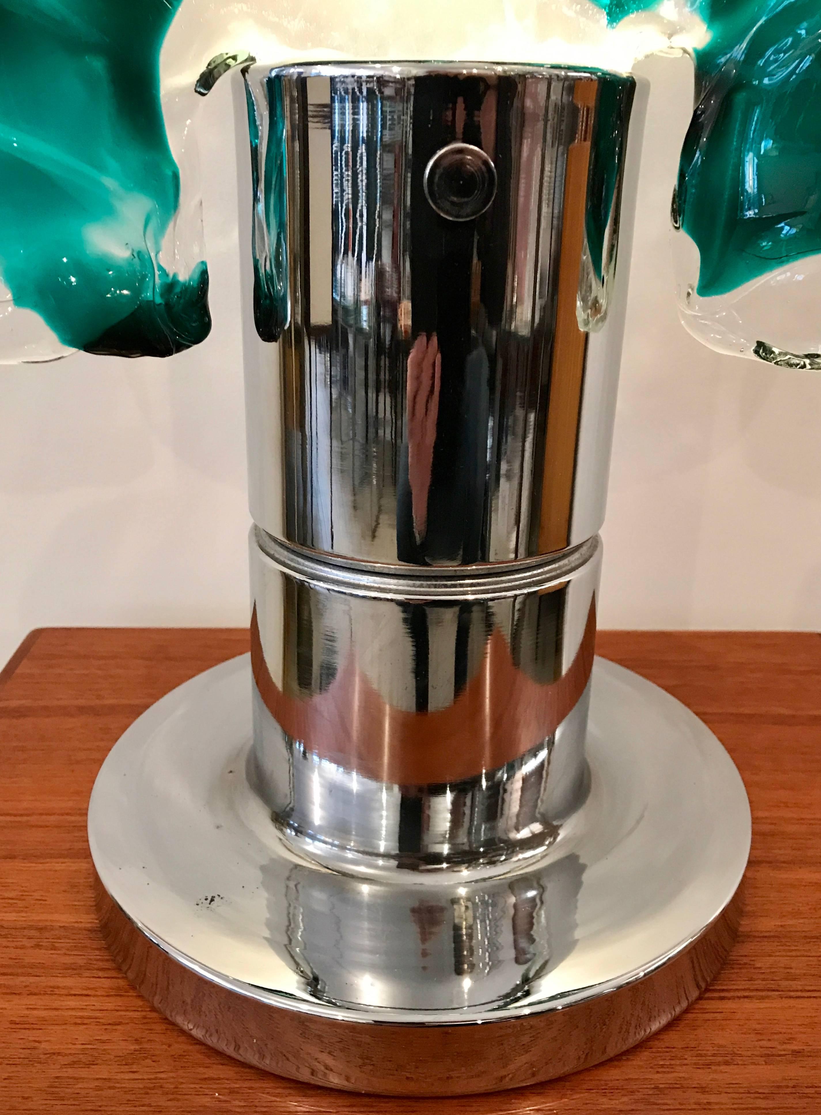 Mid Century Murano Art Glass Table Lamp with Chrome Cylinder Base, Italy 2