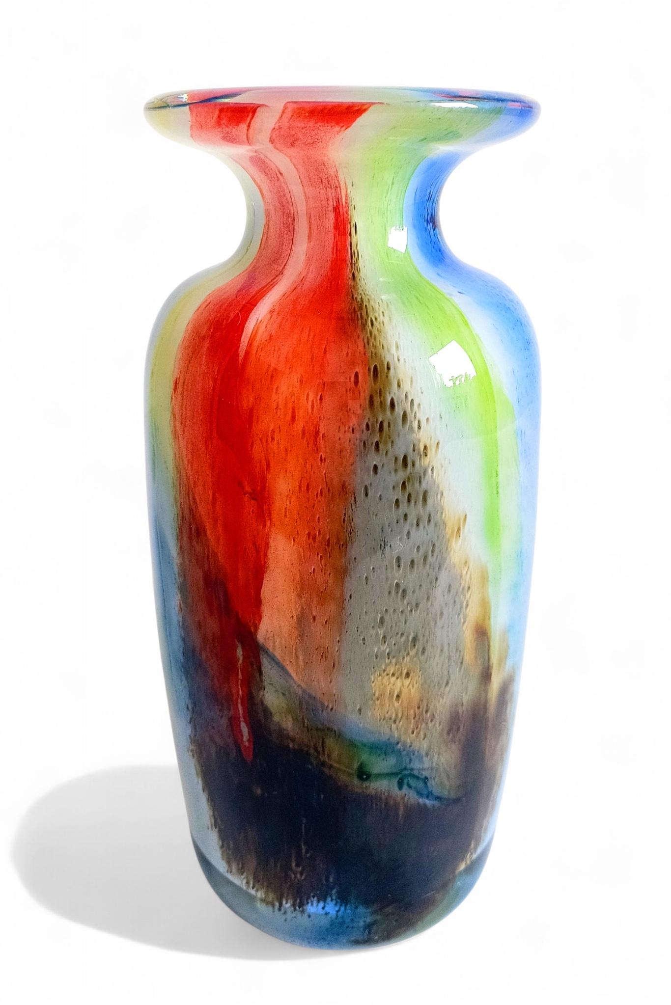 Italian Mid-Century Murano Art Glass Vase,  Abstract Expressionist Design, Italy, 1960s For Sale