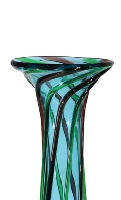 Mid Century Murano Art Glass Vase with Bulbous Blue Body att. to Seguso