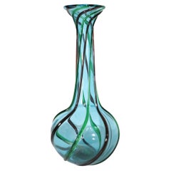 Mid Century Murano Art Glass Vase with Bulbous Blue Body att. to Seguso
