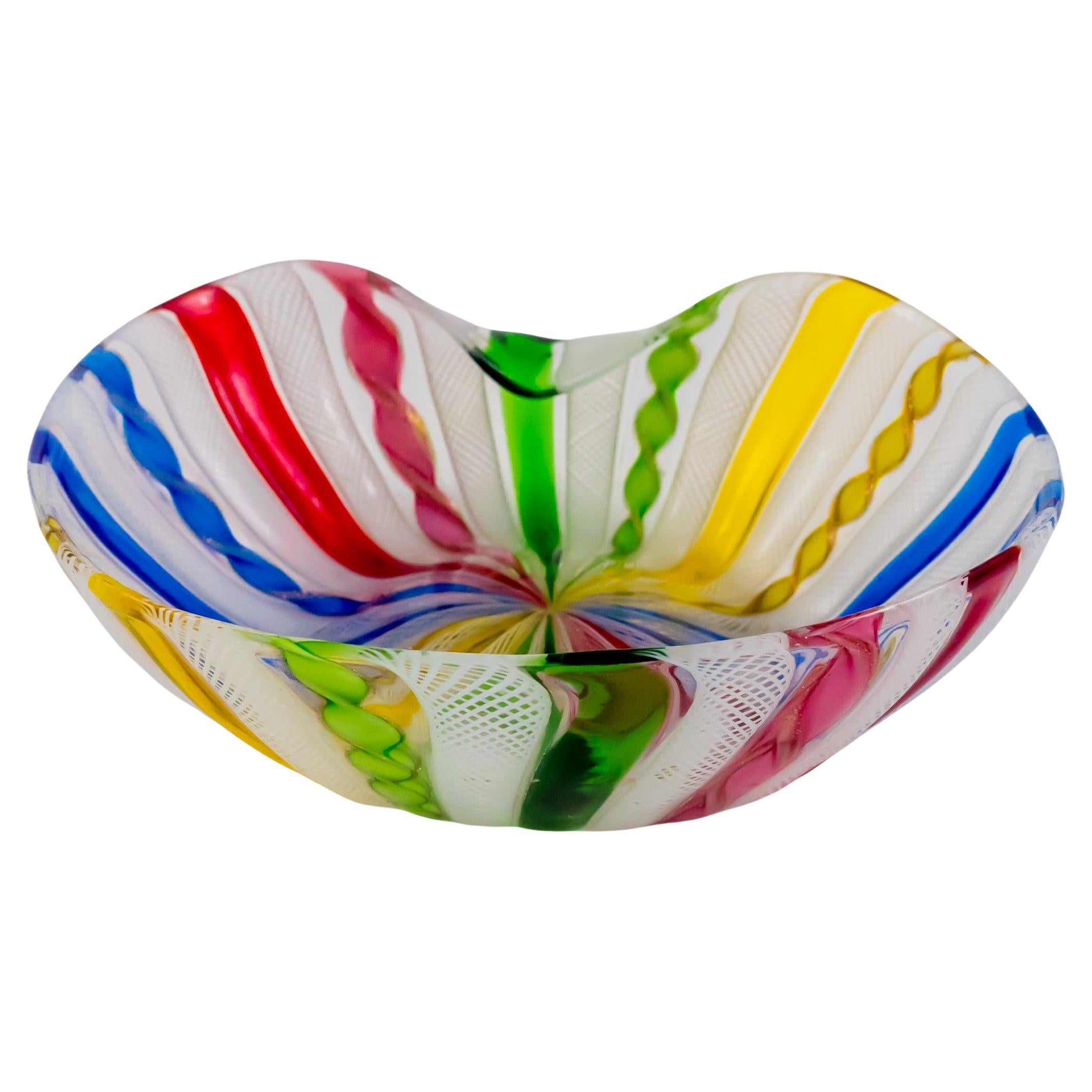 Mid century Murano Art Glass Zanfirico Dish by Venini