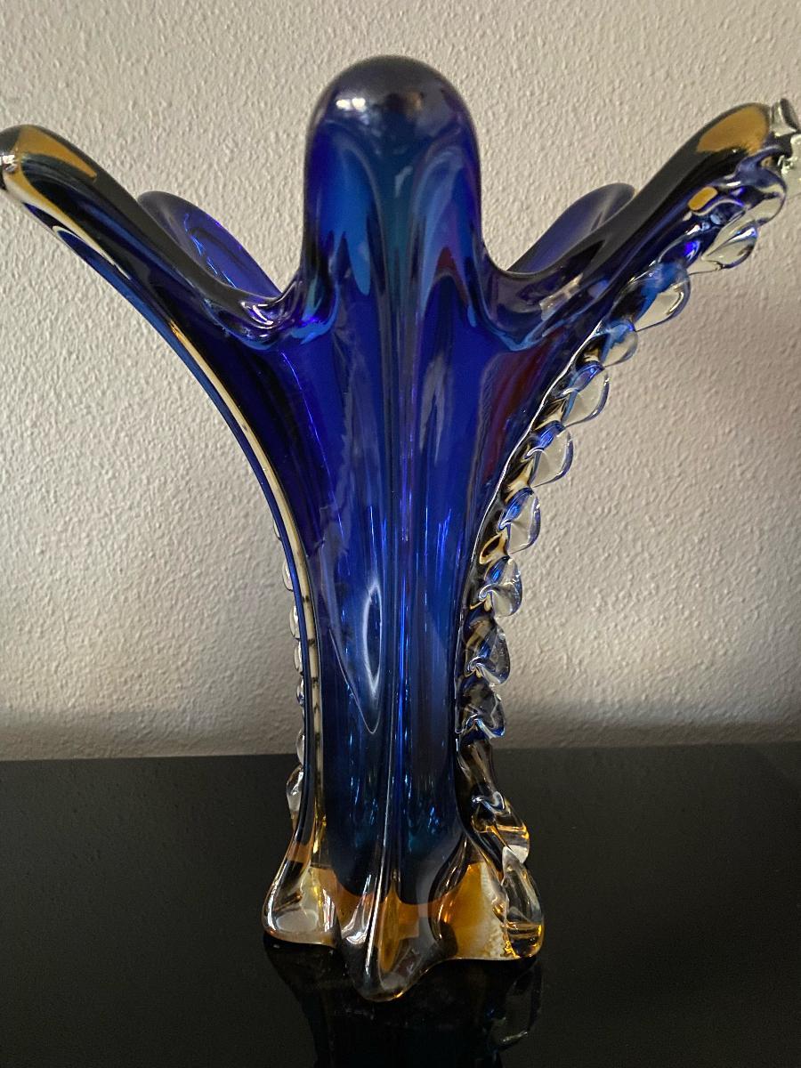 Mid-Century Modern Mid-Century Murano Barovier & Toso Blue Vase For Sale