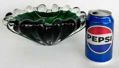 Mid-century Murano Barovier & Toso Heavy Glass Bowl 1950s Ribbed Green, Clear
