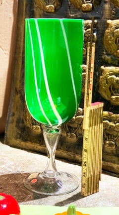 Midcentury Murano Blown Glass Chalice Vase Pedestal, Kelly Green, 1960s, Venice