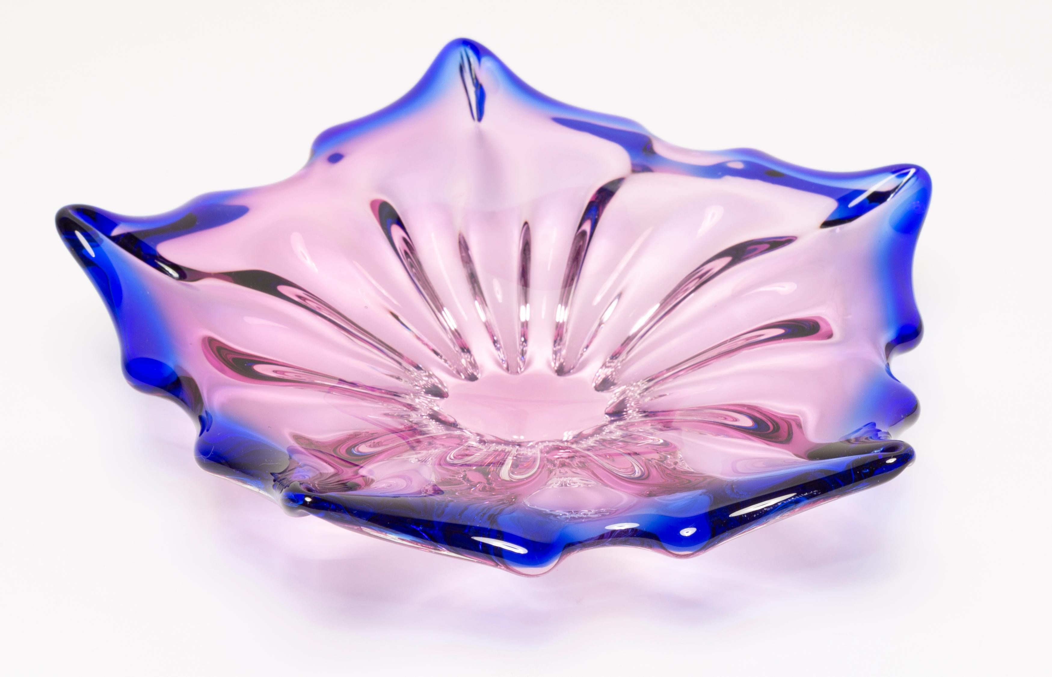 20th Century Midcentury Murano Blue and Pink Glass Bowl Plate, Italy, 1970s