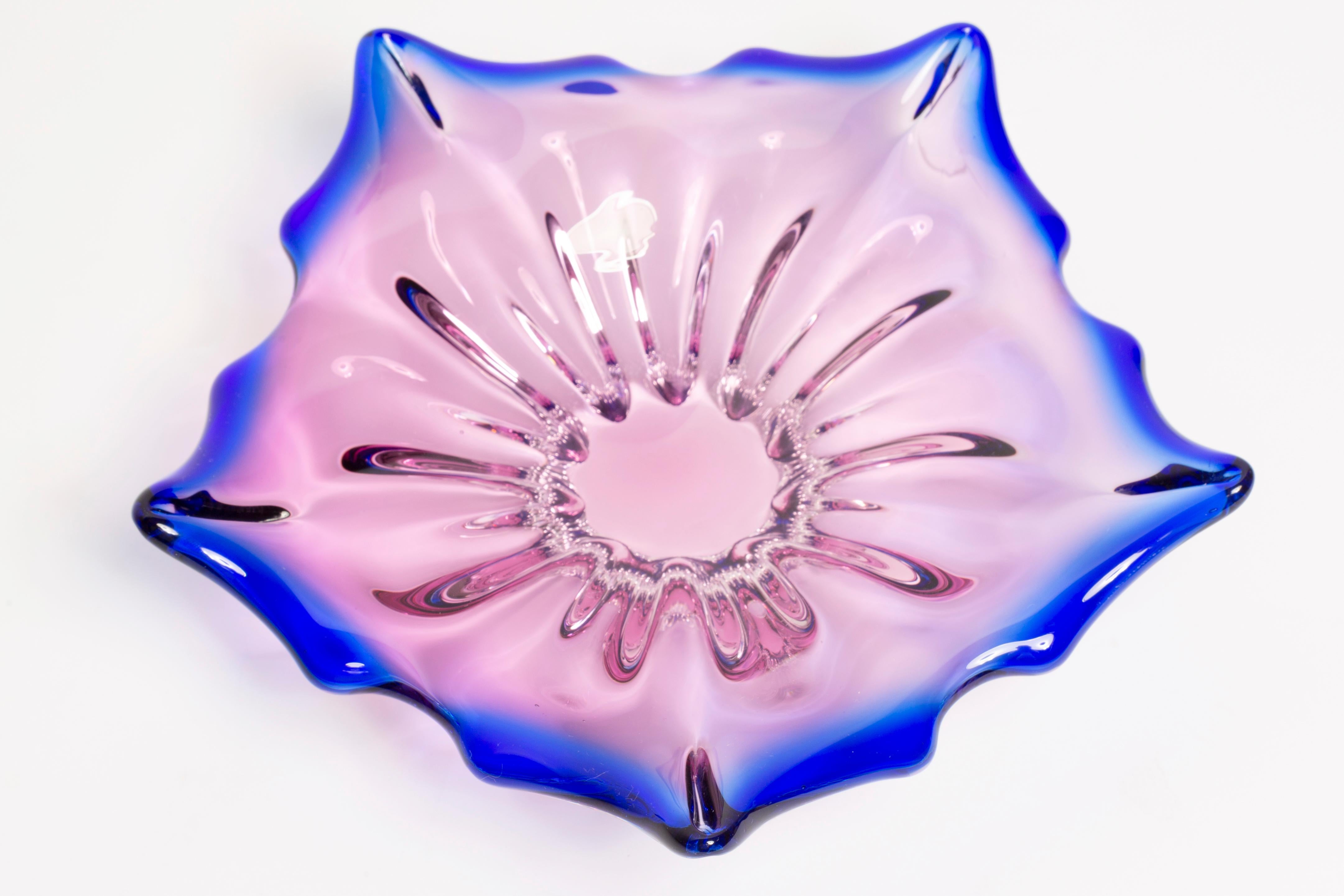 Midcentury Murano Blue and Pink Glass Bowl Plate, Italy, 1970s 1