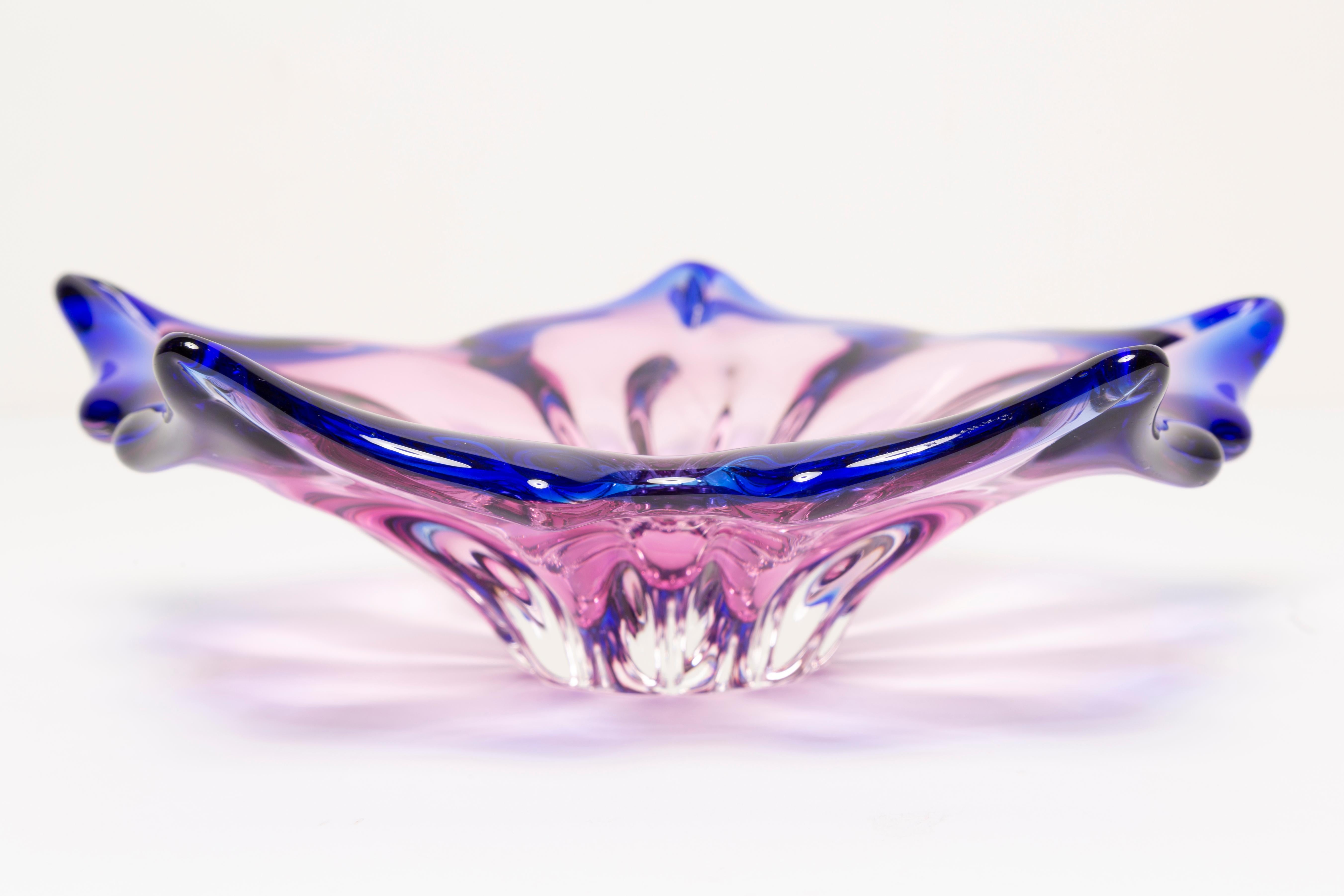 Midcentury Murano Blue and Pink Glass Bowl Plate, Italy, 1970s 2