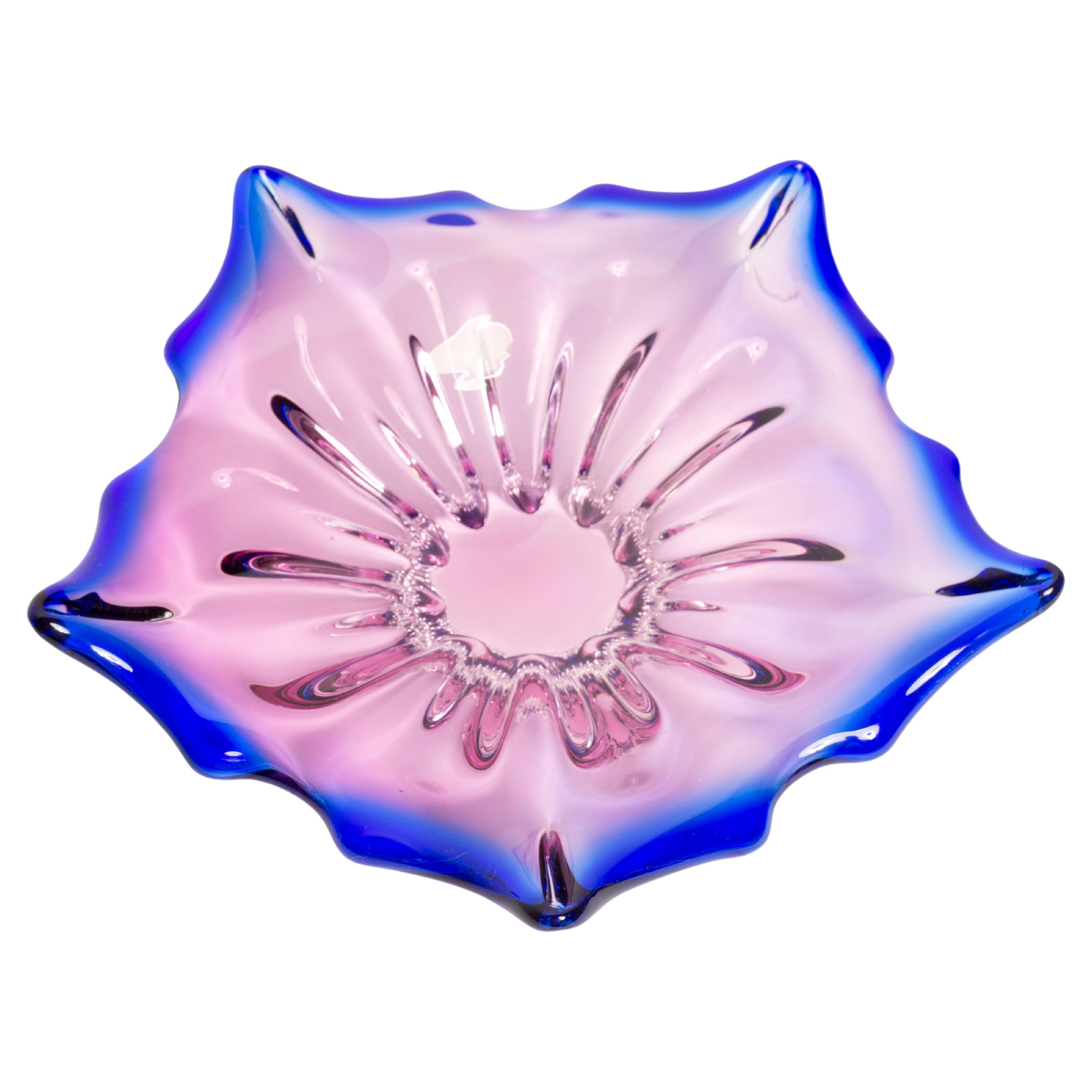 Midcentury Murano Blue and Pink Glass Bowl Plate, Italy, 1970s