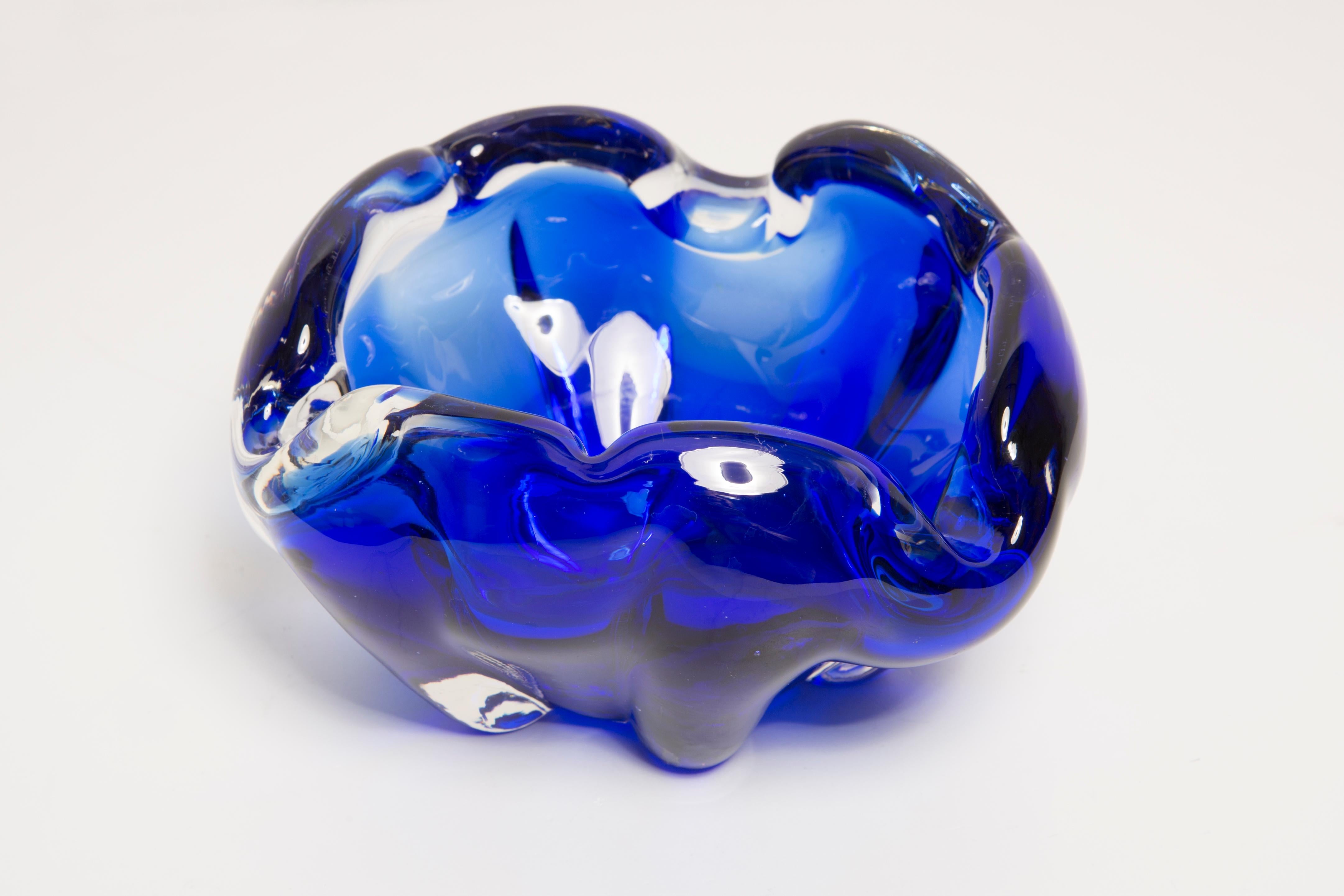 Italian Mid Century Murano Blue Glass Bowl Ashtray Element, Italy, 1970s For Sale