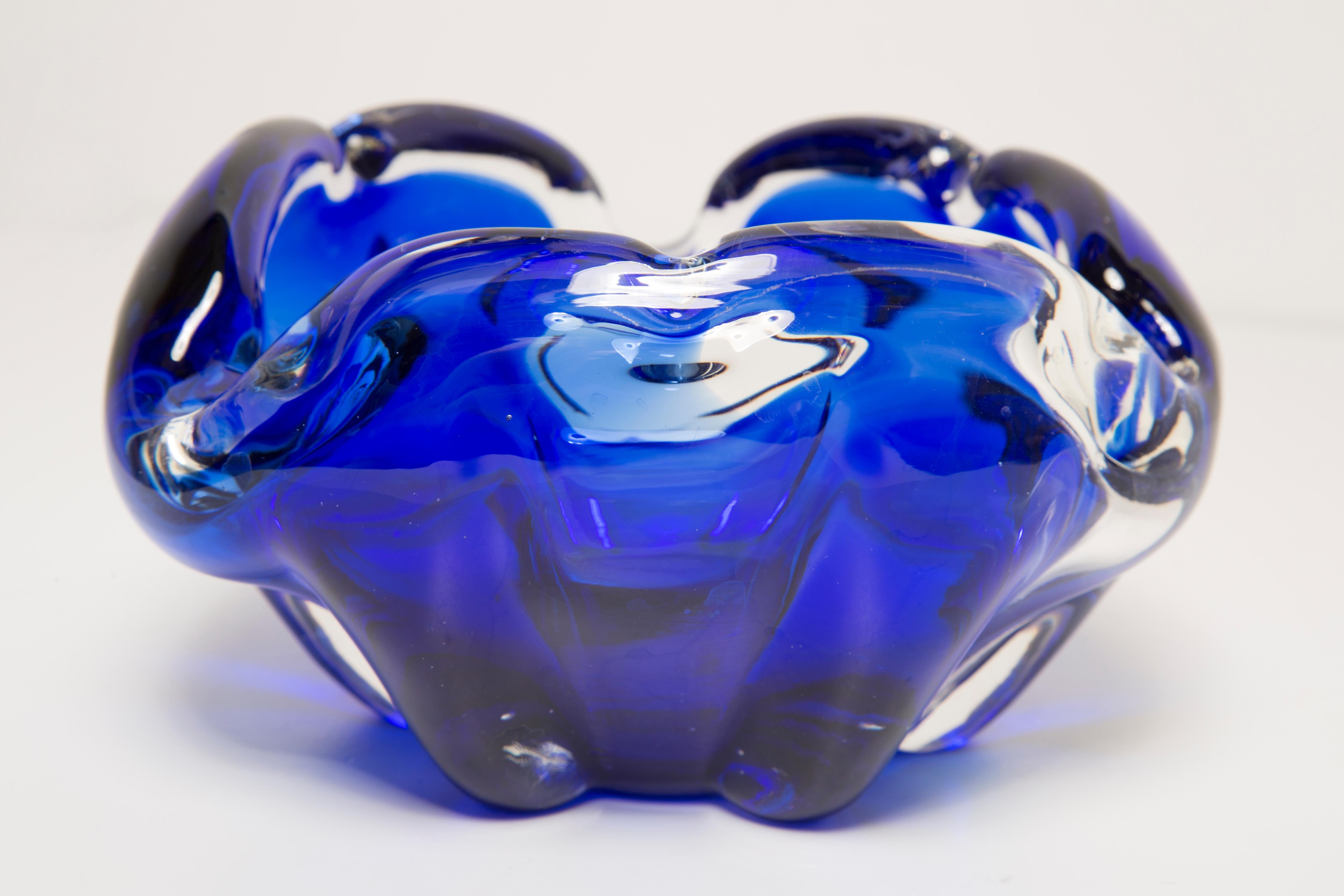 20th Century Mid Century Murano Blue Glass Bowl Ashtray Element, Italy, 1970s For Sale