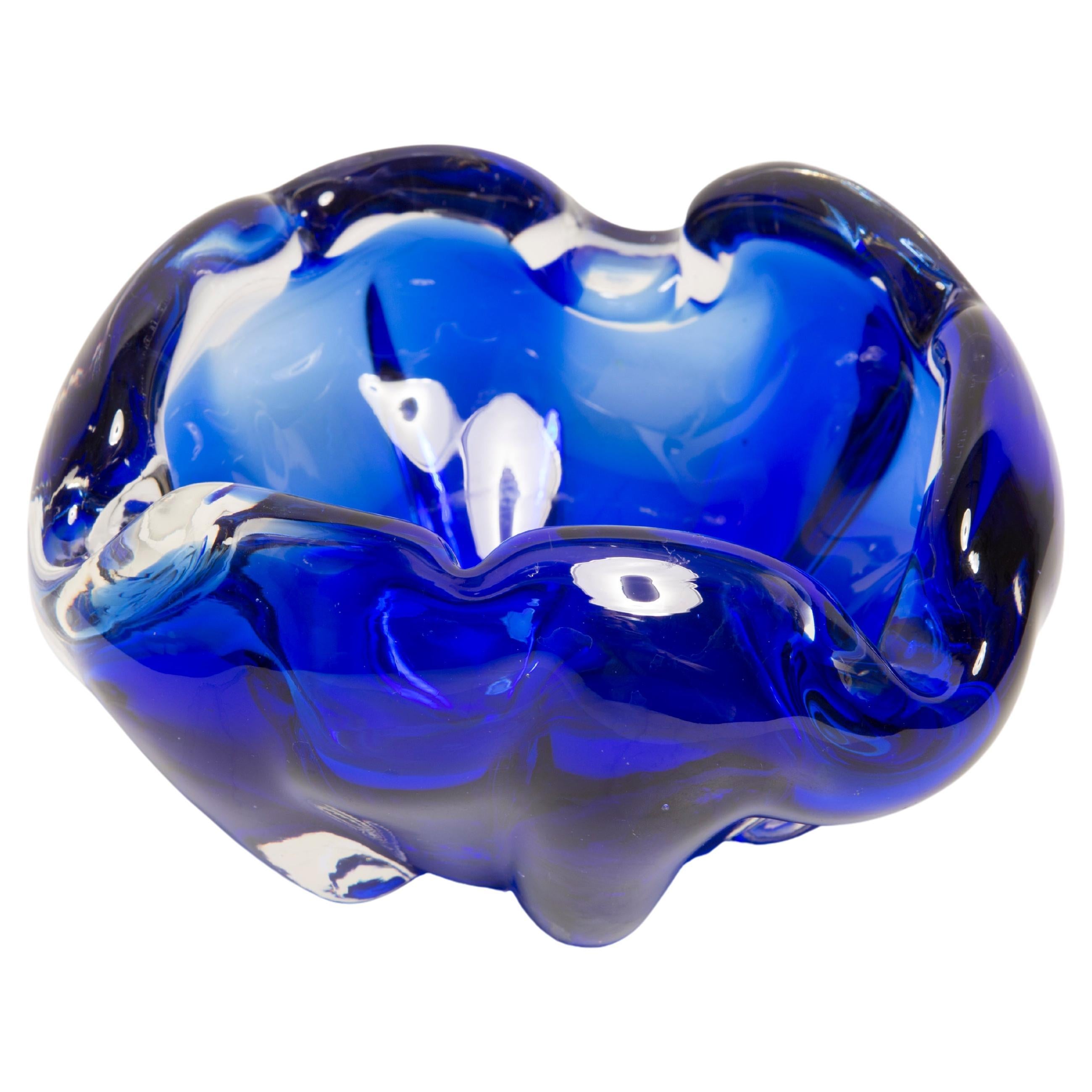 Mid Century Murano Blue Glass Bowl Ashtray Element, Italy, 1970s For Sale