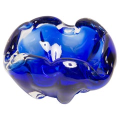 Mid Century Murano Blue Glass Bowl Ashtray Element, Italy, 1970s