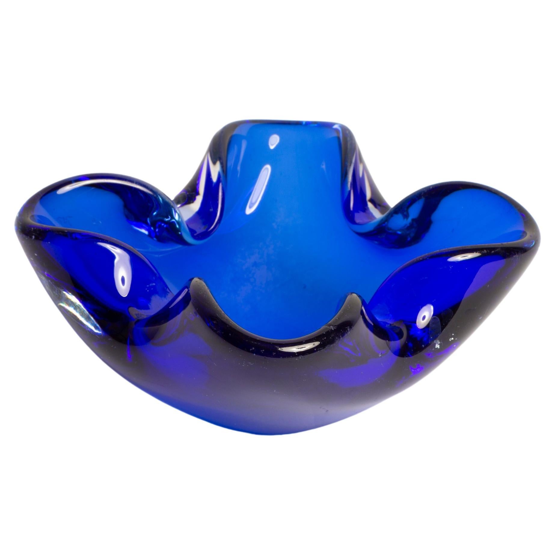 Midcentury Murano Blue Glass Bowl Ashtray Element, Italy, 1970s